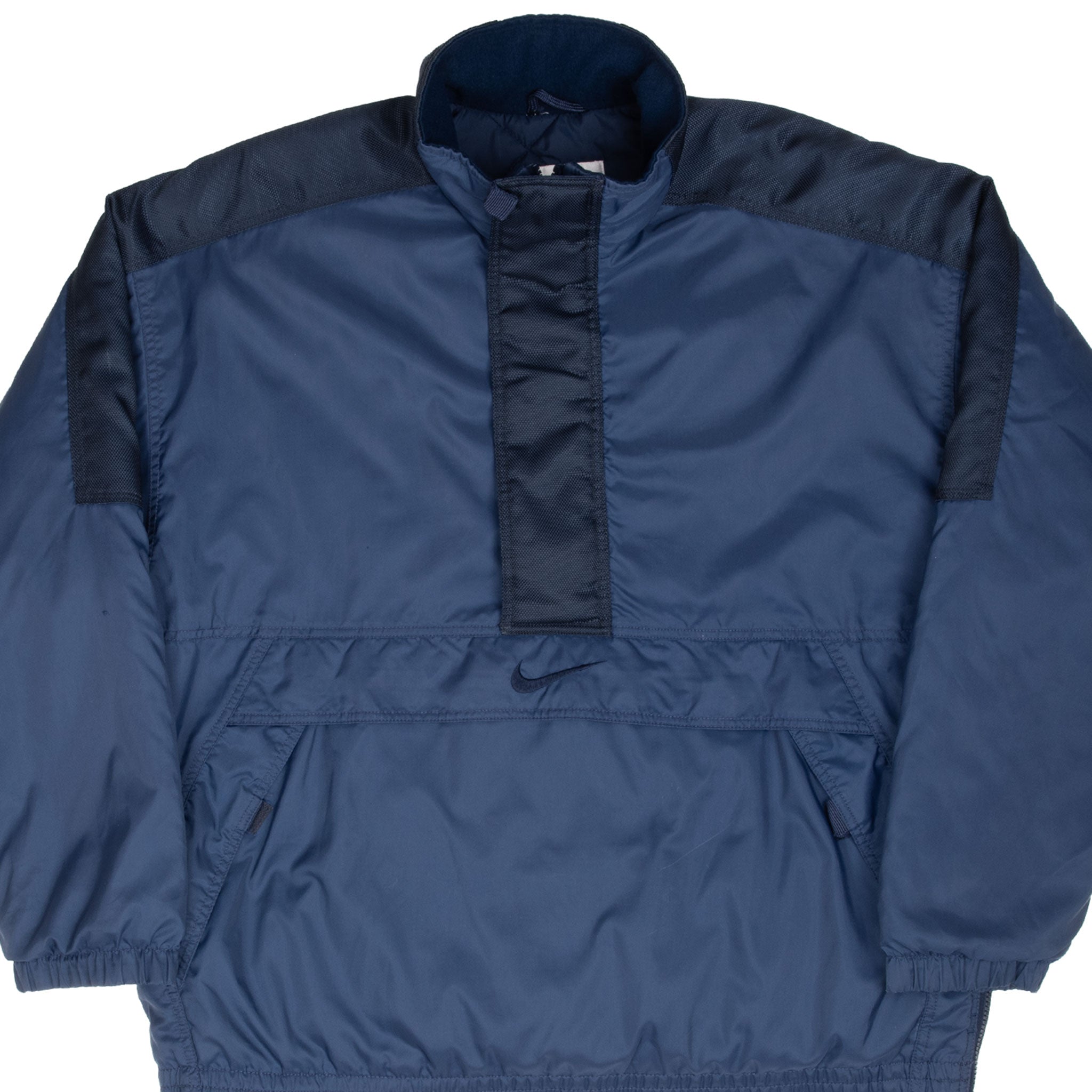 VINTAGE NIKE BIG SWOOSH BLUE HEAVY WINDBREAKER PULLOVER JACKET 1990S MEDIUM