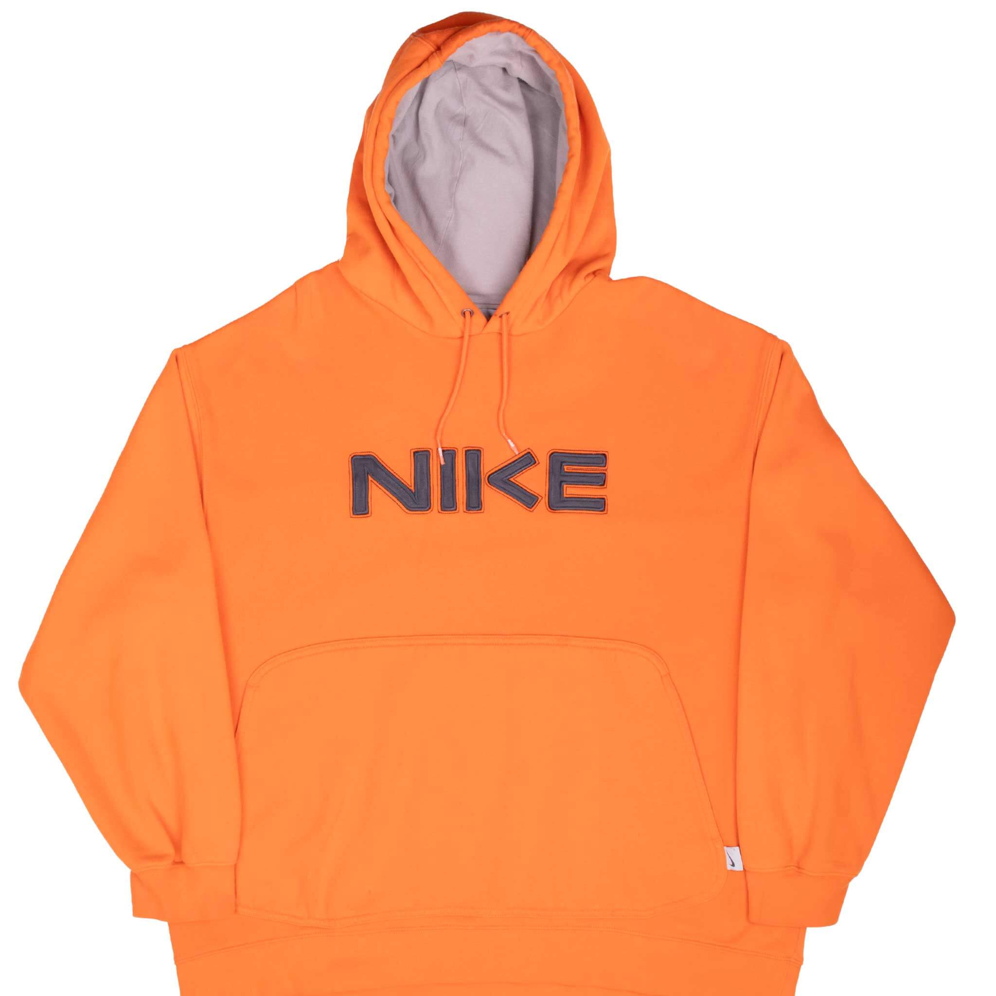Vintage Nike Spellout Orange Hoodie Sweatshirt 2000S Size 2XL