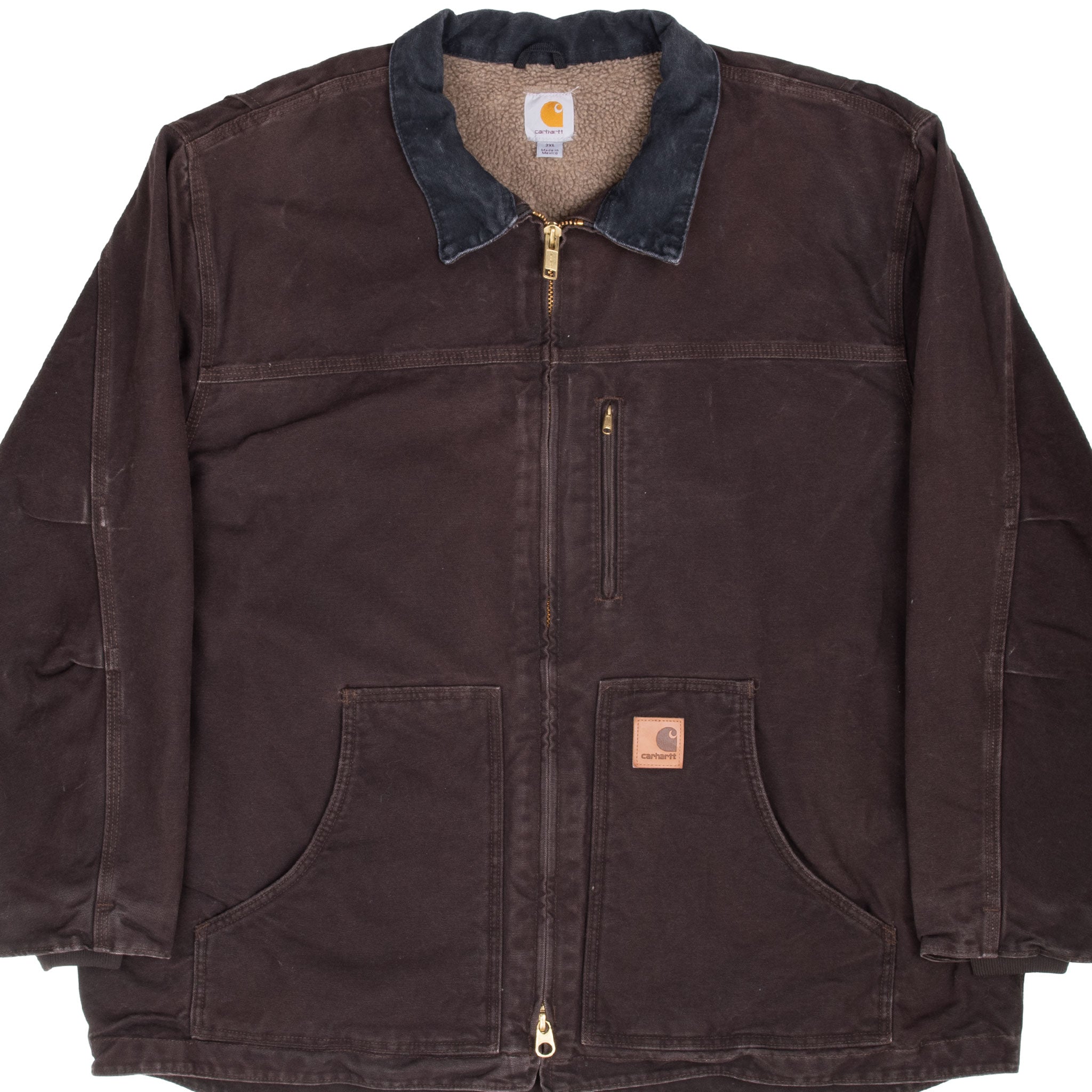 Vintage Carhartt Dark Brown Sandstone Ridge Sherpa-Lined Coat C61DKB Size 2XL