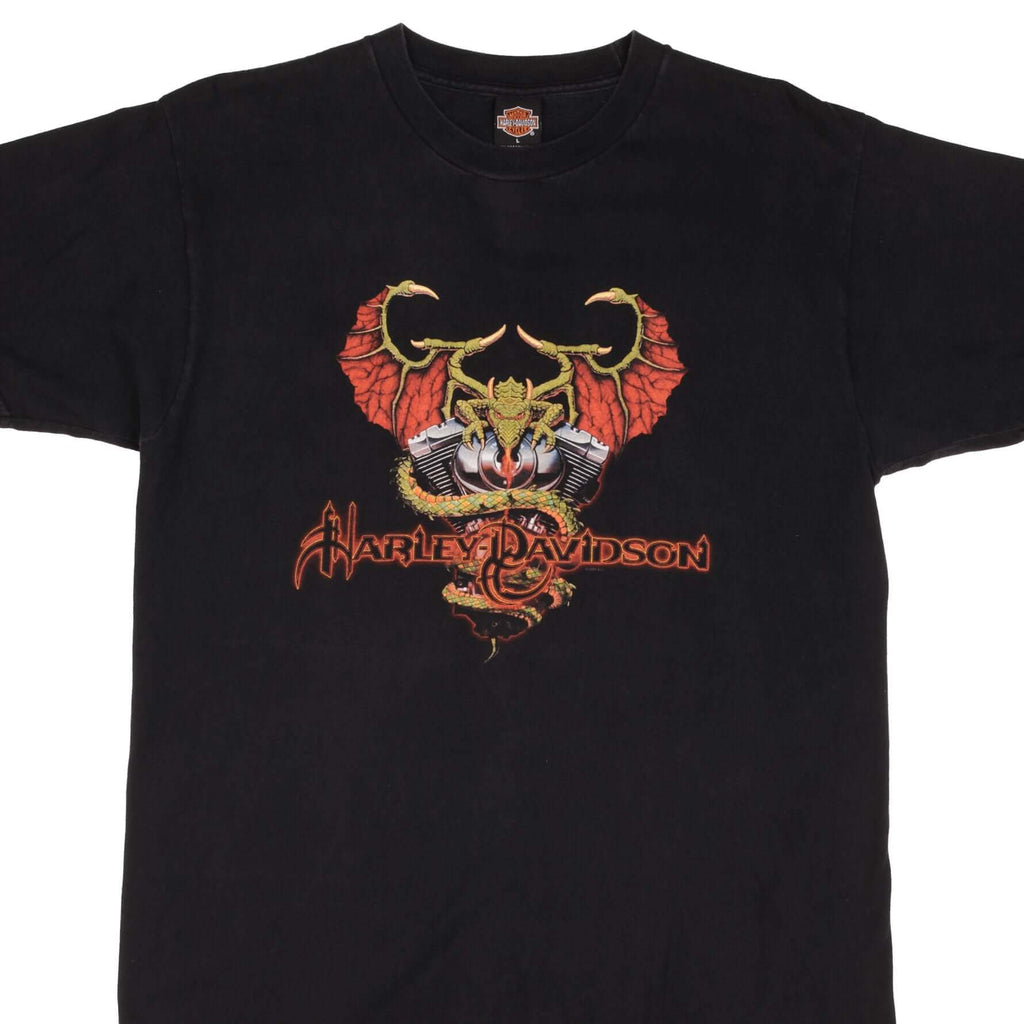 Vintage Black Harley Davidson Dragon Springfield Missouri Tee Shirt 2001 Size Large Made In USA
