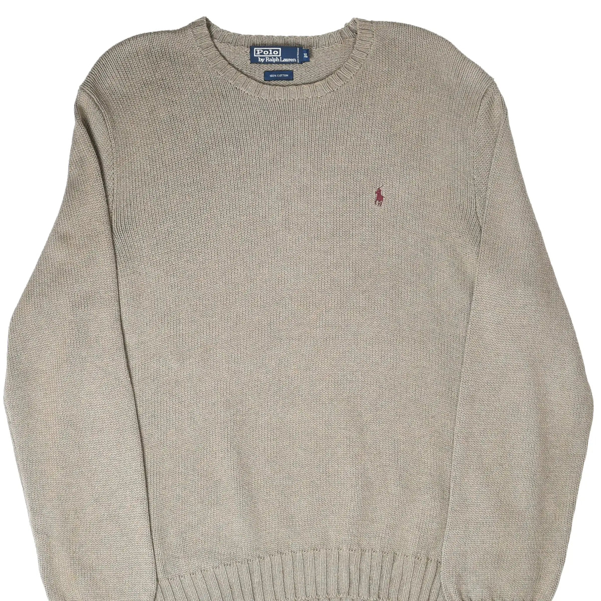 Cropped front view of sage green Polo Ralph Lauren knit crewneck sweater with embroidered pony