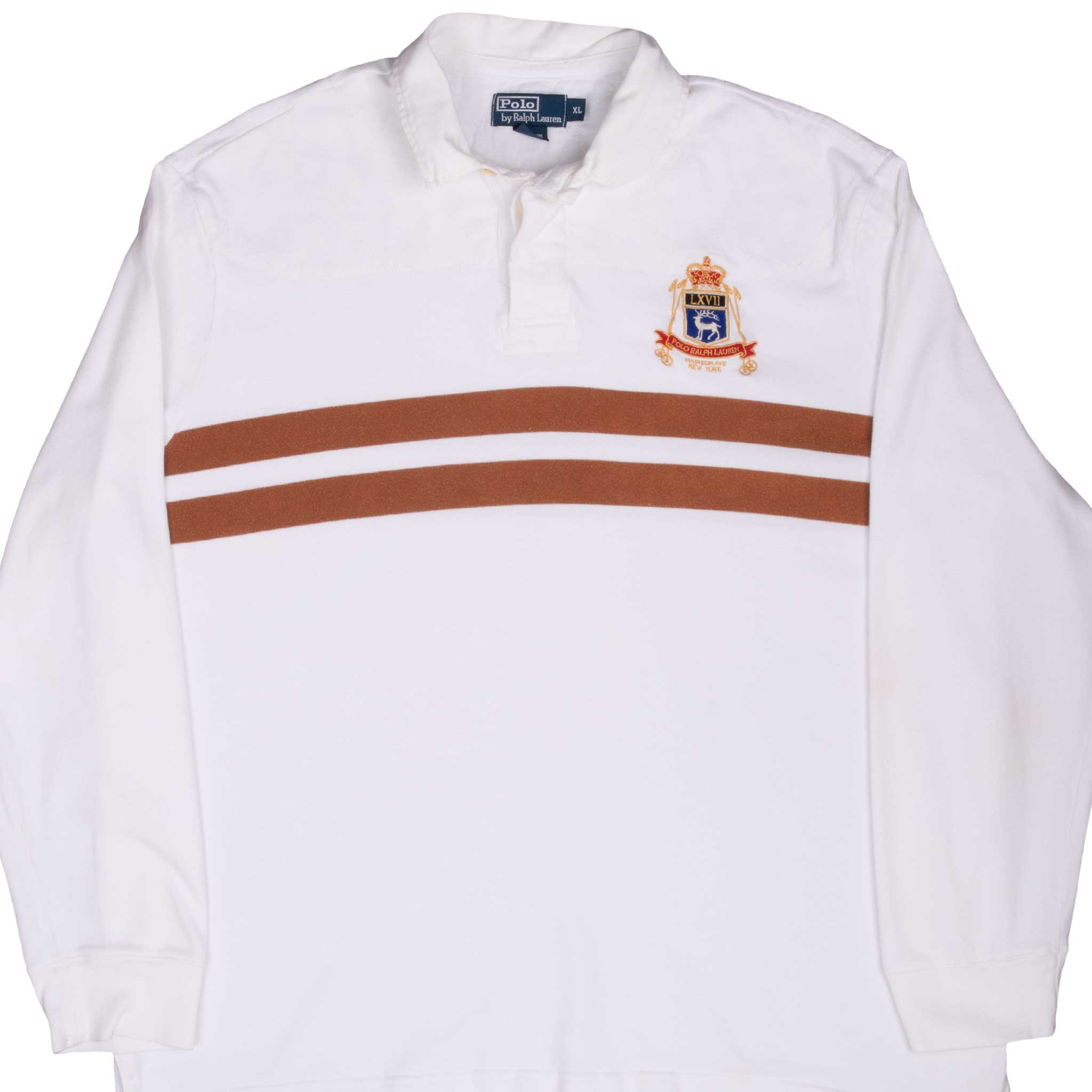 Vintage Ralph Lauren Madison Ave New York White Rugby Polo Shirt 1990S Size XL