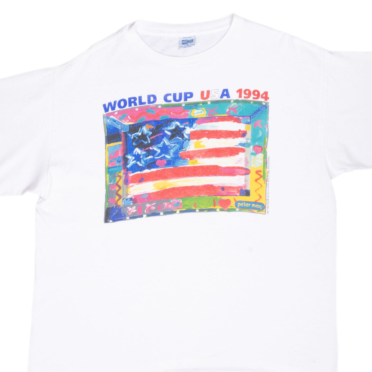 Vintage Soccer World Cup 1994 Peter Max American Flag Art Tee Shirt Size Xl Made In Usa With Single Stitch Sleeves
