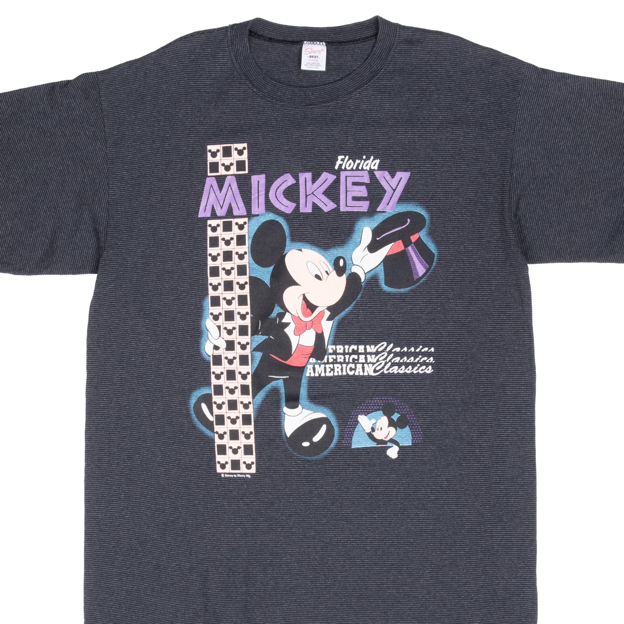 Vintage Mickey Mouse Florida Striped Tee Shirt 1990S Large Made In Usa With Single Stitch Sleeves
