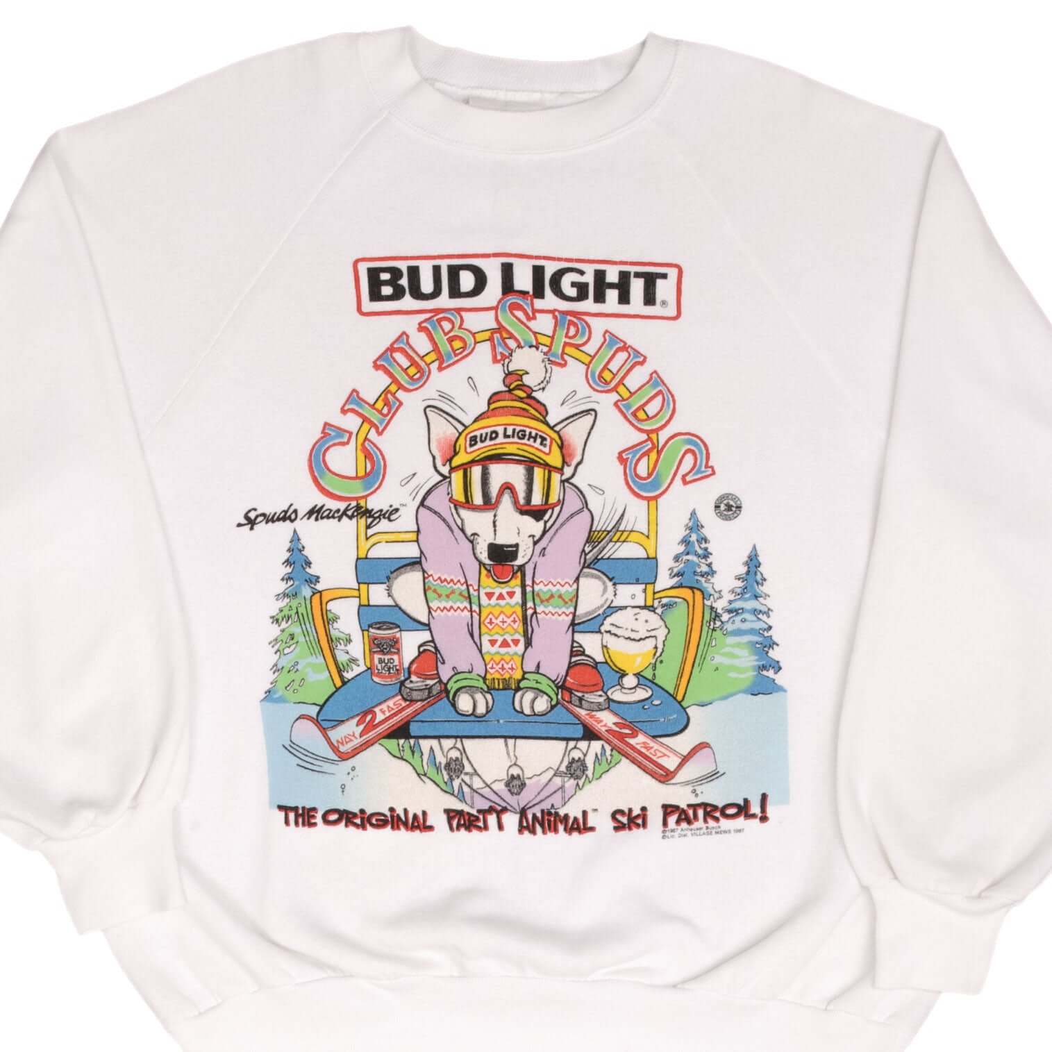 Vintage Budweiser Club Spuds The Original Party Animal Patrol Ski 1987 Sweatshirt Size XL