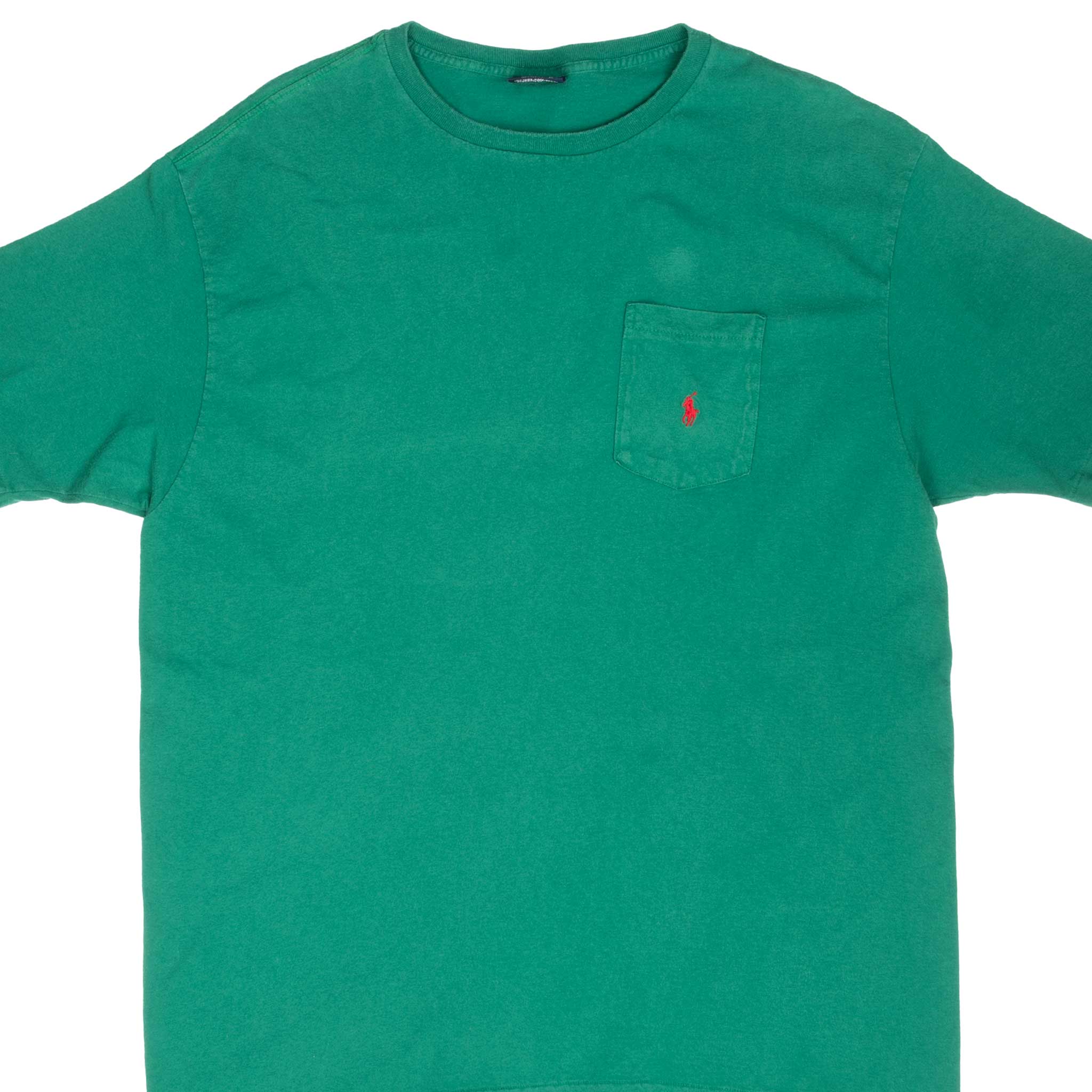 Vintage Polo Ralph Lauren Green Pocket Tee Shirt 1990S Size Large Made In Usa With Single Stitch Sleeves