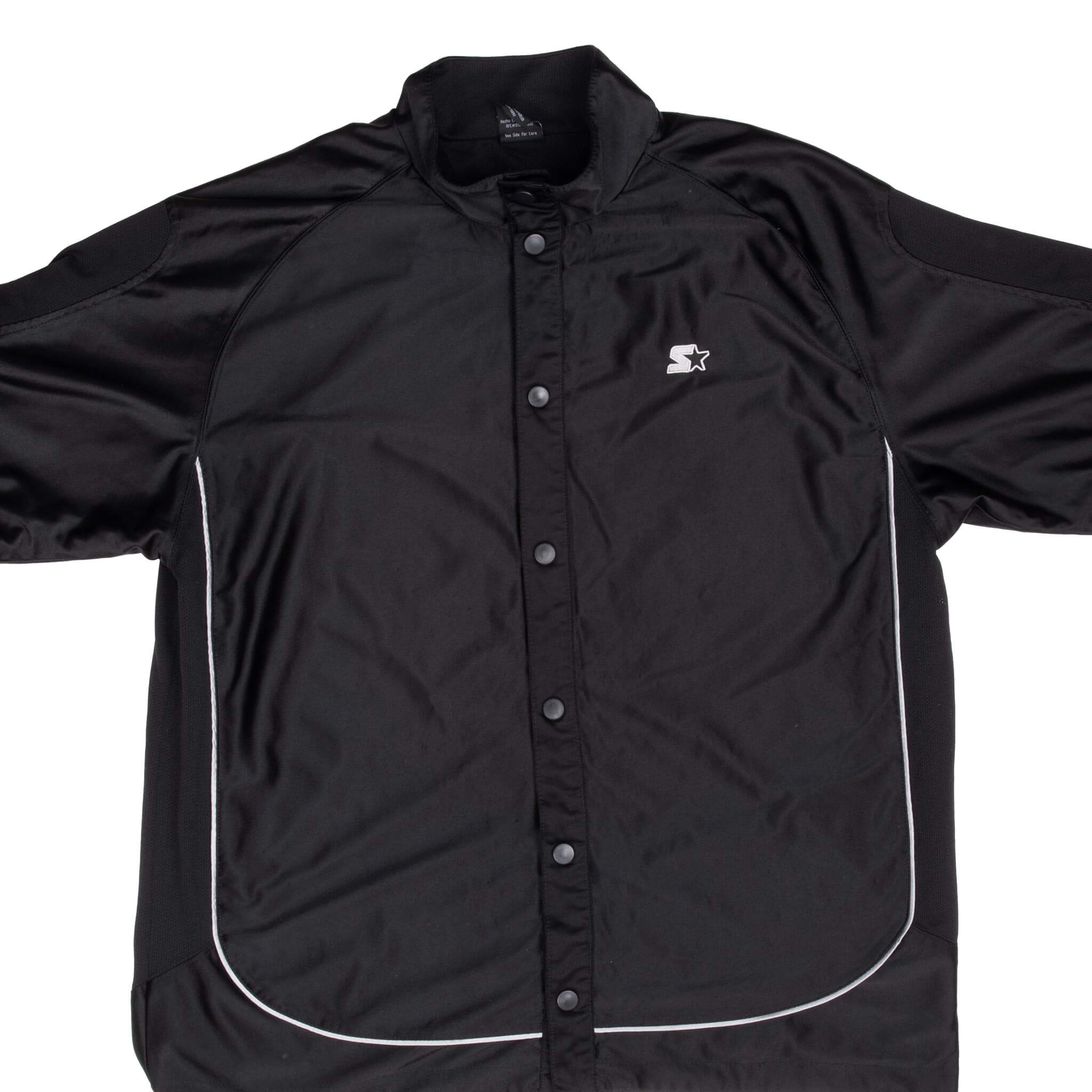 Vintage Starter Black Satin Short Sleeve Button down Jersey 1990S Size Large