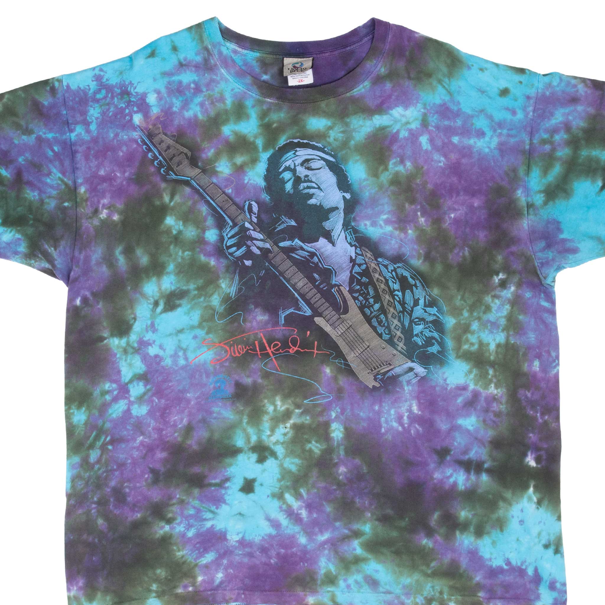 Vintage Jimi Hendrix 2009 Liquid Blue Tie Dye Tee Shirt Size 2XL