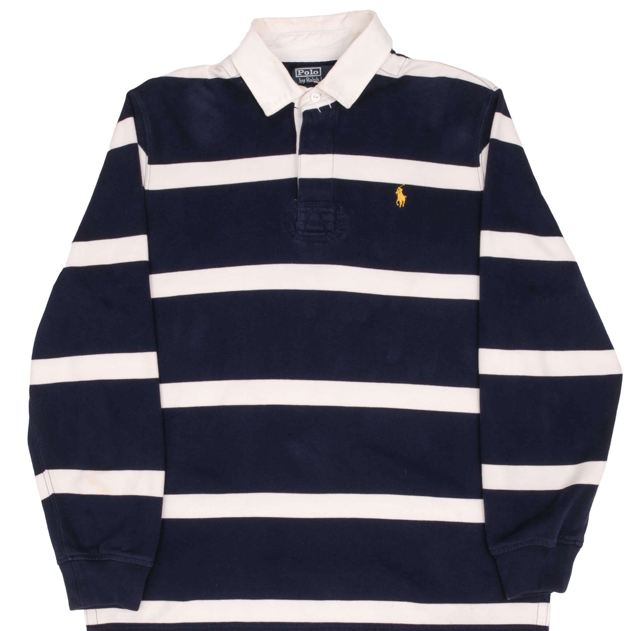 Vintage Ralph Lauren Blue & White Striped Rugby Polo Shirt 1990S Size Large
