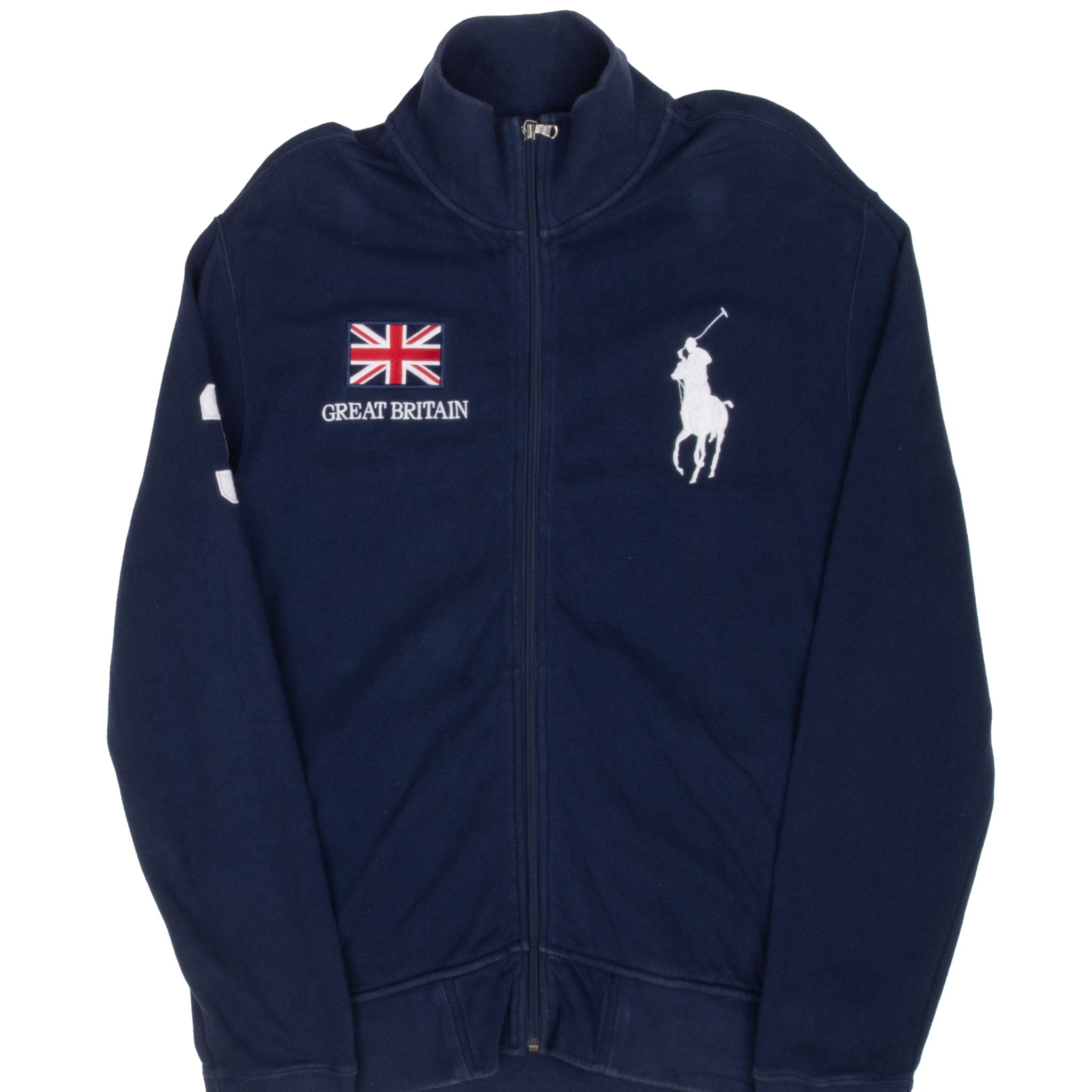 Vintage Ralph Lauren Great Britain Full Zip Blue Sweatshirt 1990S Size Large