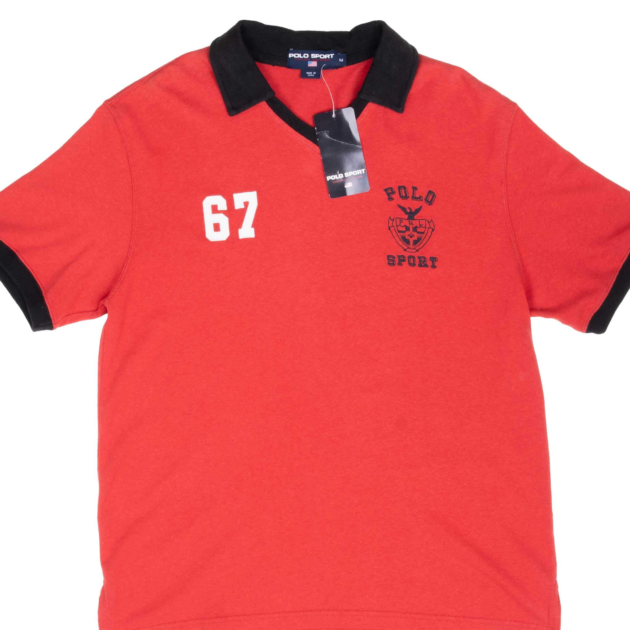 Vintage Ralph Lauren Polo Sport Red Polo Shirt 1990S Size Medium Deadstock