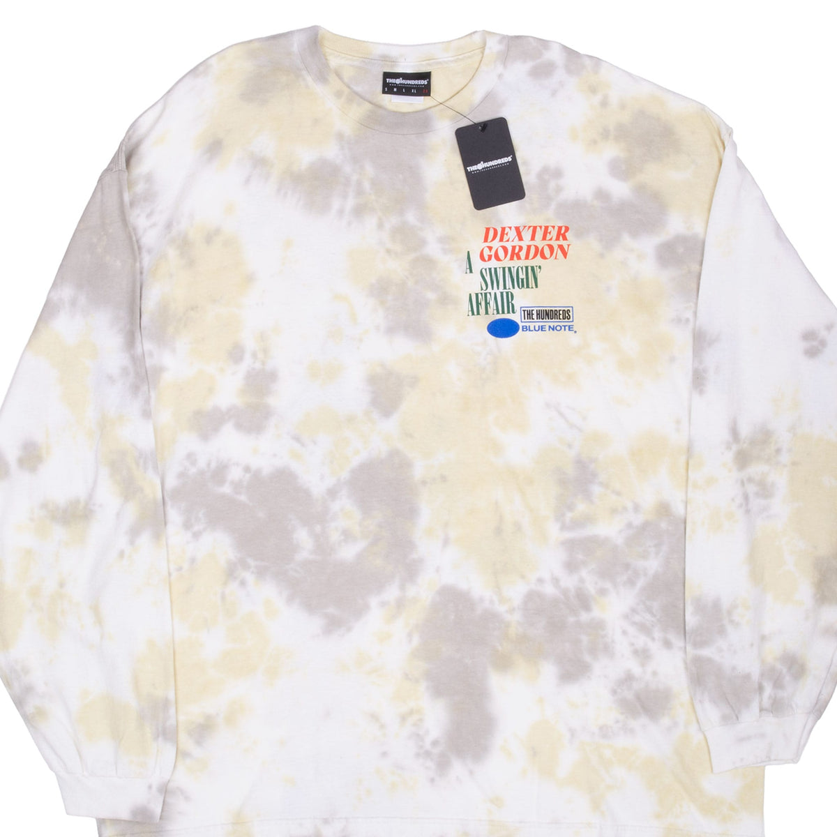 Front of The Hundreds x Blue Note Dexter Gordon tie-dye long-sleeve T-shirt with chest graphic
