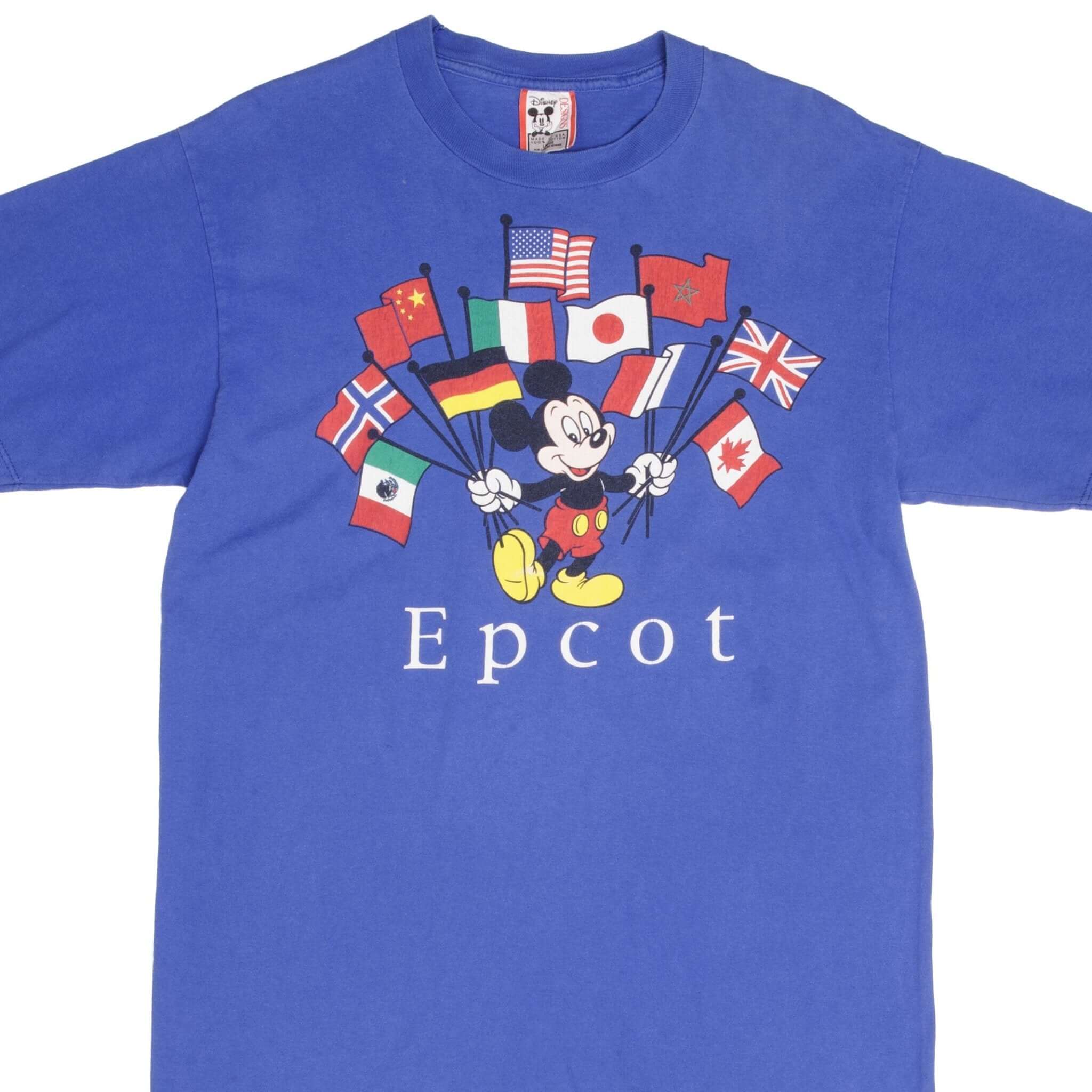 Vintage Disney Mickey Mouse Flags Epcot 1990S Tee Shirt Size Large Made In USA