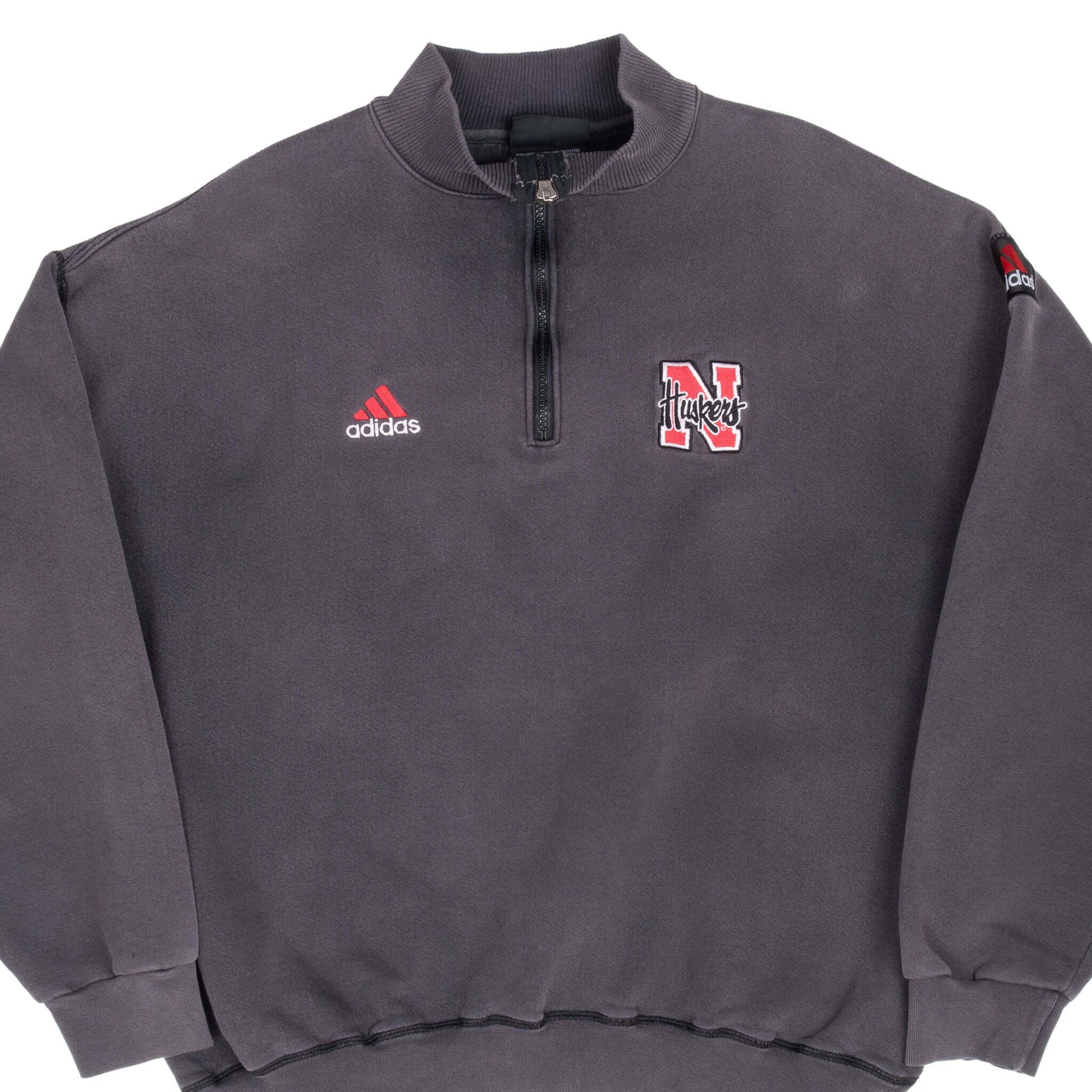 Vintage Adidas Ncaa Nebraska Corn Huskers Quarter Zip Black Sweatshirt 1990S Size Large