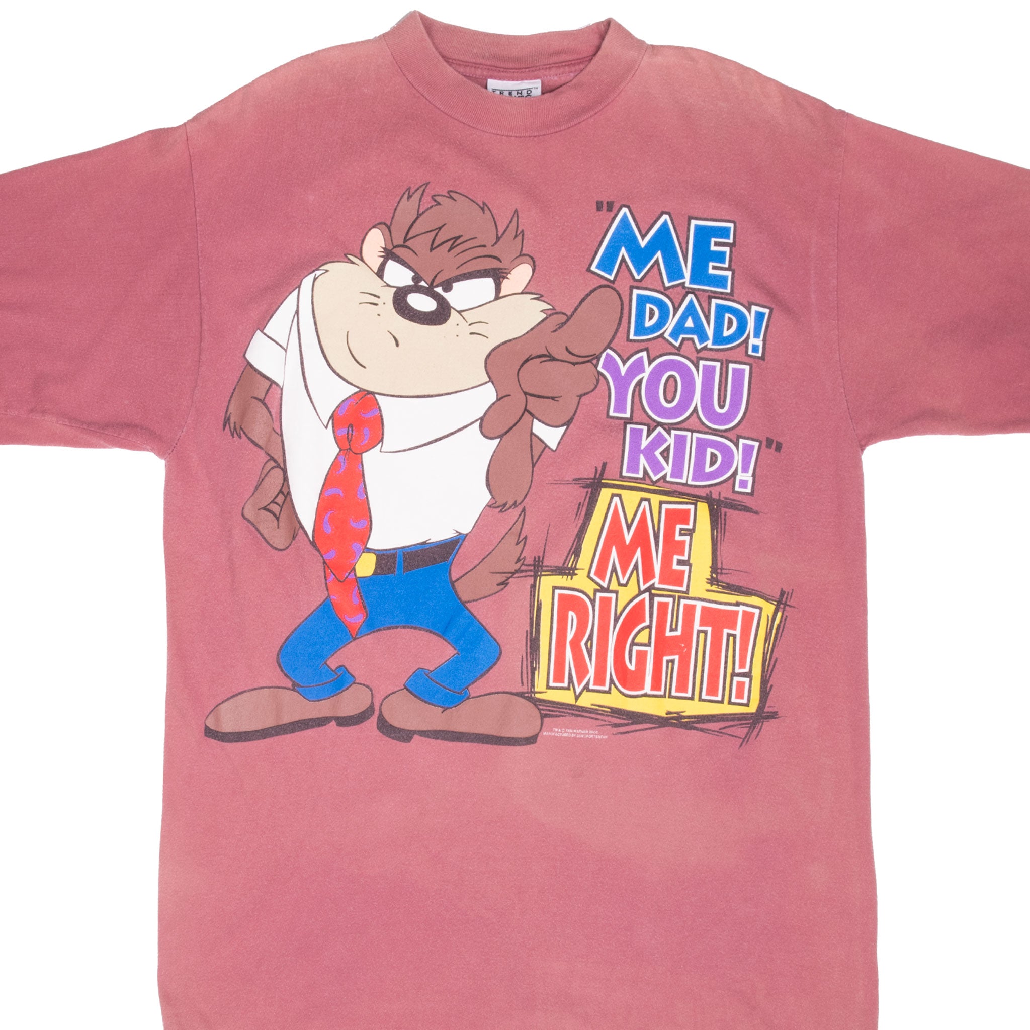 Vintage Looney Tunes Taz You Kid Me Dad Tee Shirt 1994 Size Large With Single Stitch Hem