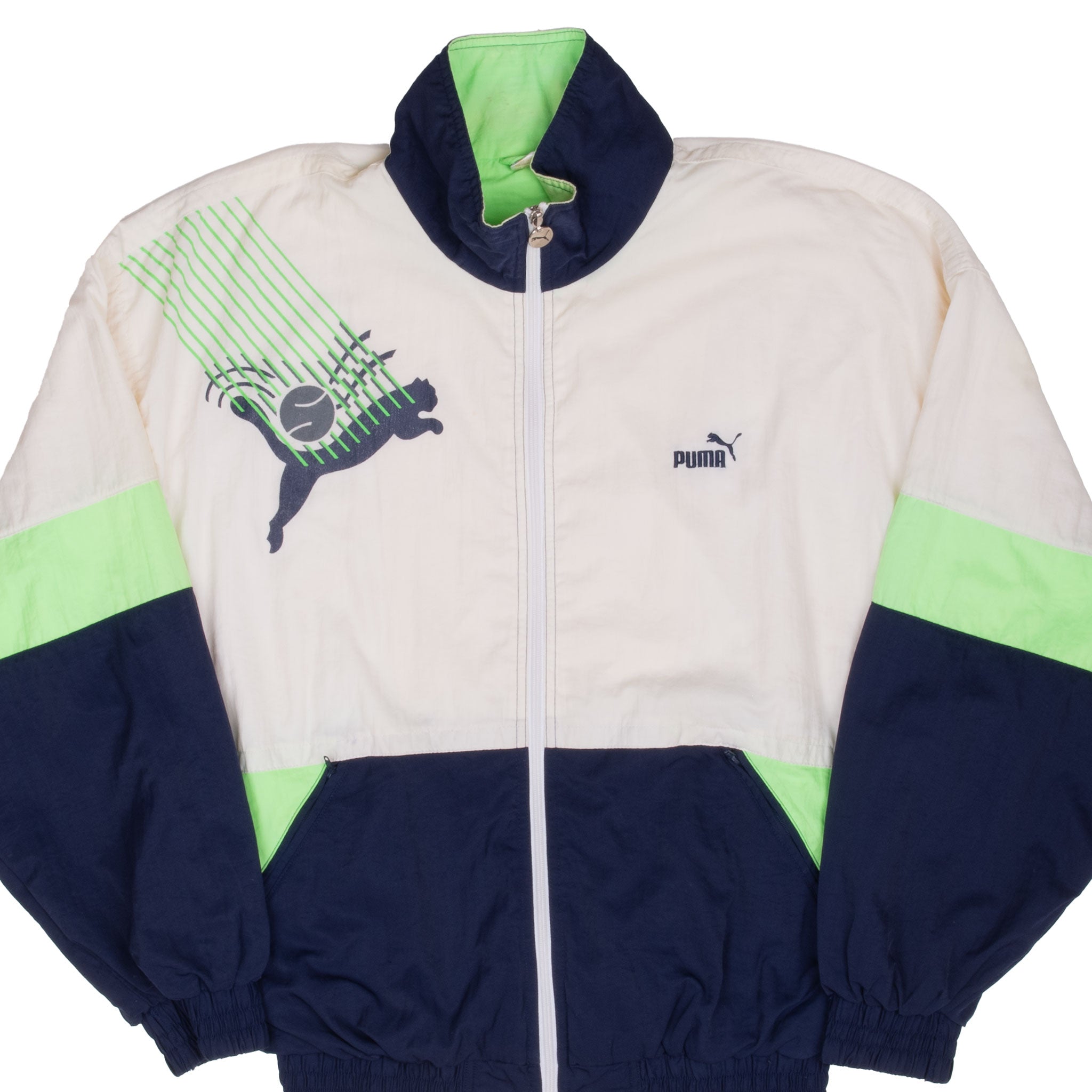 Vintage Puma Neon Windbreaker Jacket 1980S Size Large