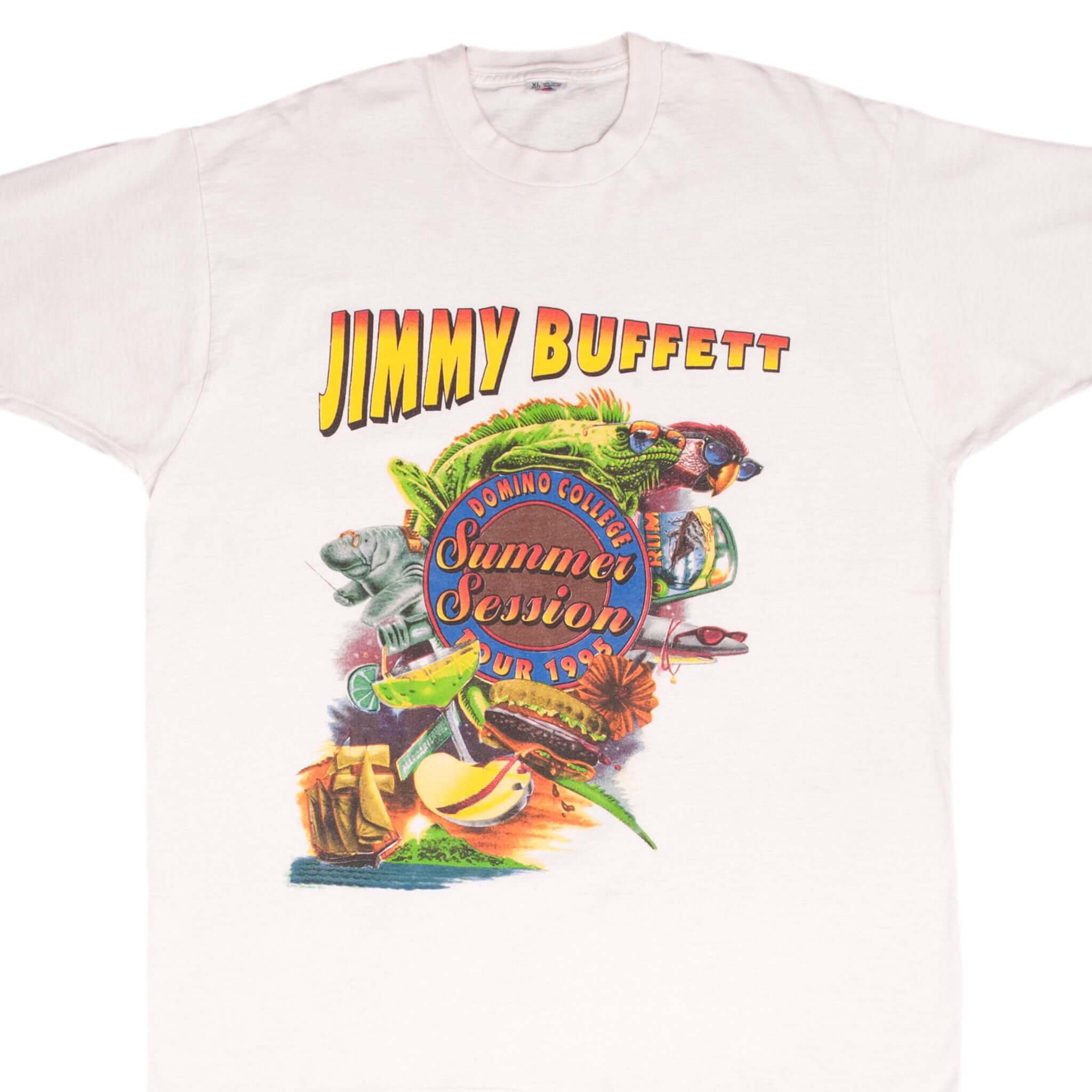 Vintage Jimmy Buffett Summer Session 1995 Tee Shirt Size XL Made In Usa With Single Stitch Sleeves