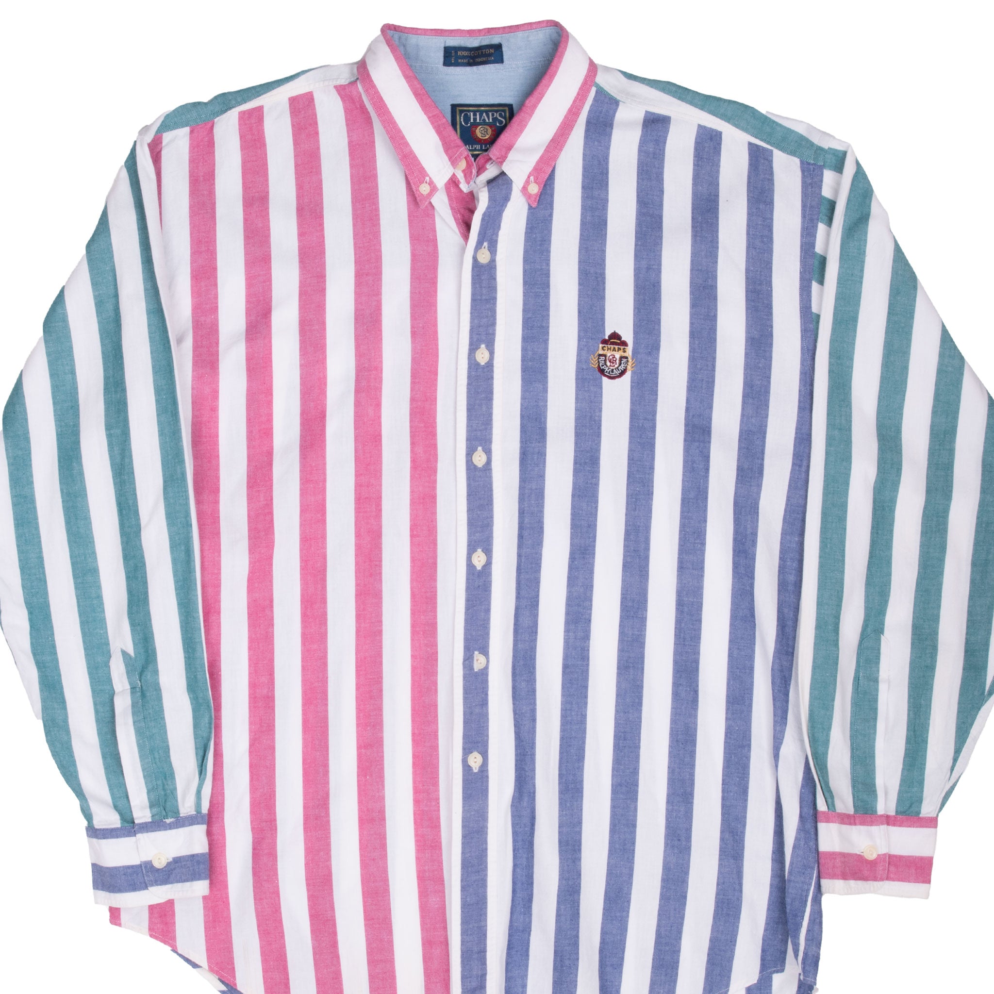 Vintage Chaps Ralph Lauren Mulitcolor Stripes Shirt 1990S Size Large