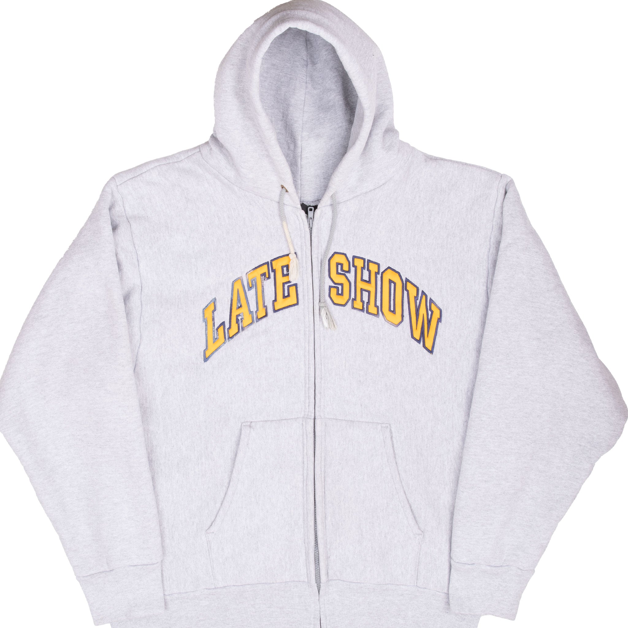 Vintage Late Show Full Zip Grey Zip Up Heavy Hoodie Sweatshirt 1990S Size XL Made In Usa