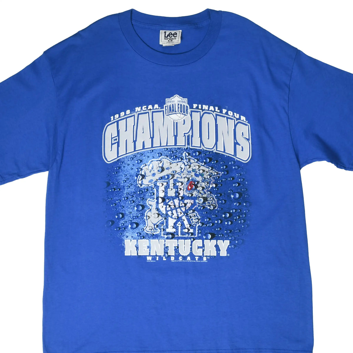Front of blue Kentucky Wildcats 1998 NCAA Final Four Champions T-shirt with Wildcat graphic