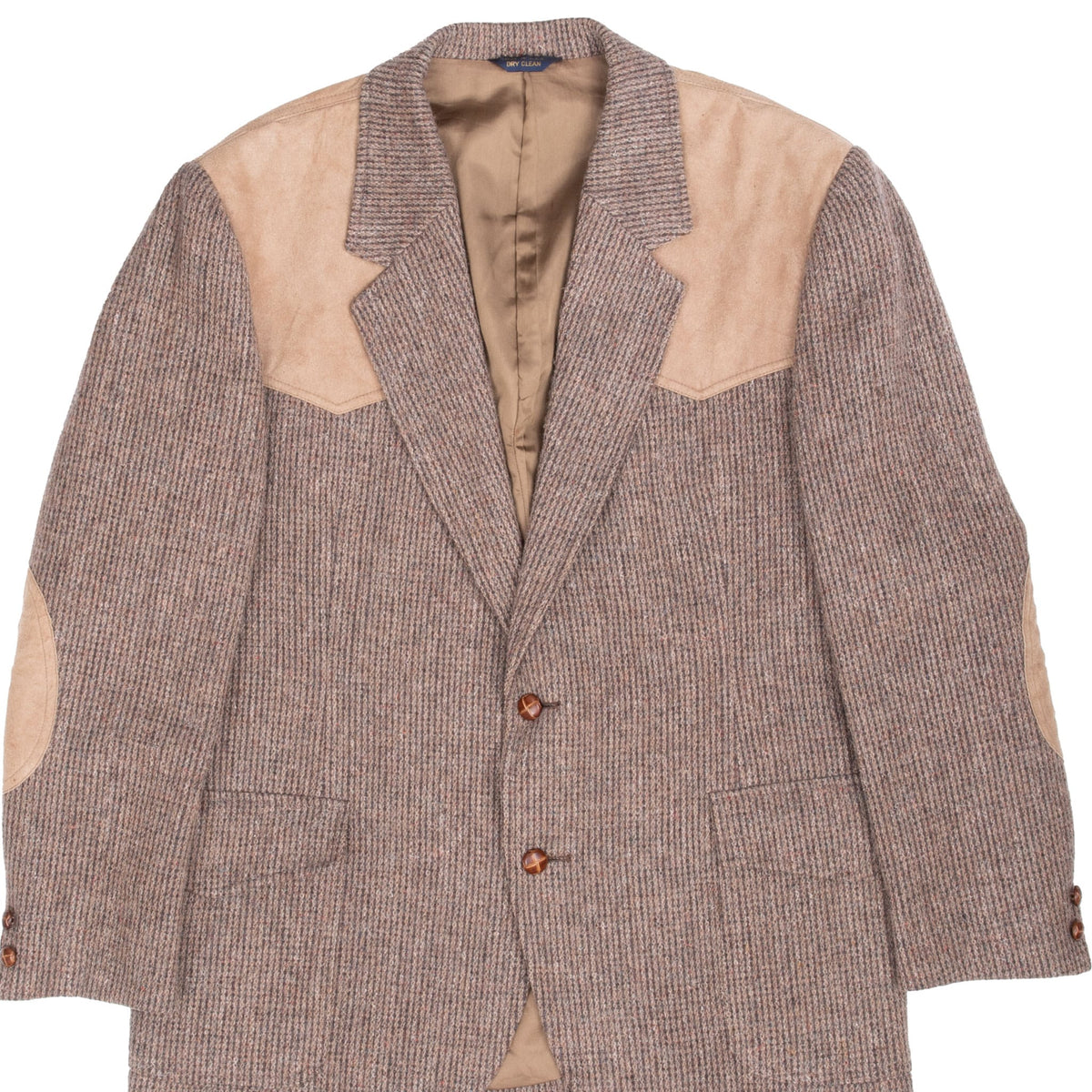 Front of Pendleton brown wool blazer with suede shoulder yokes and elbow patches
