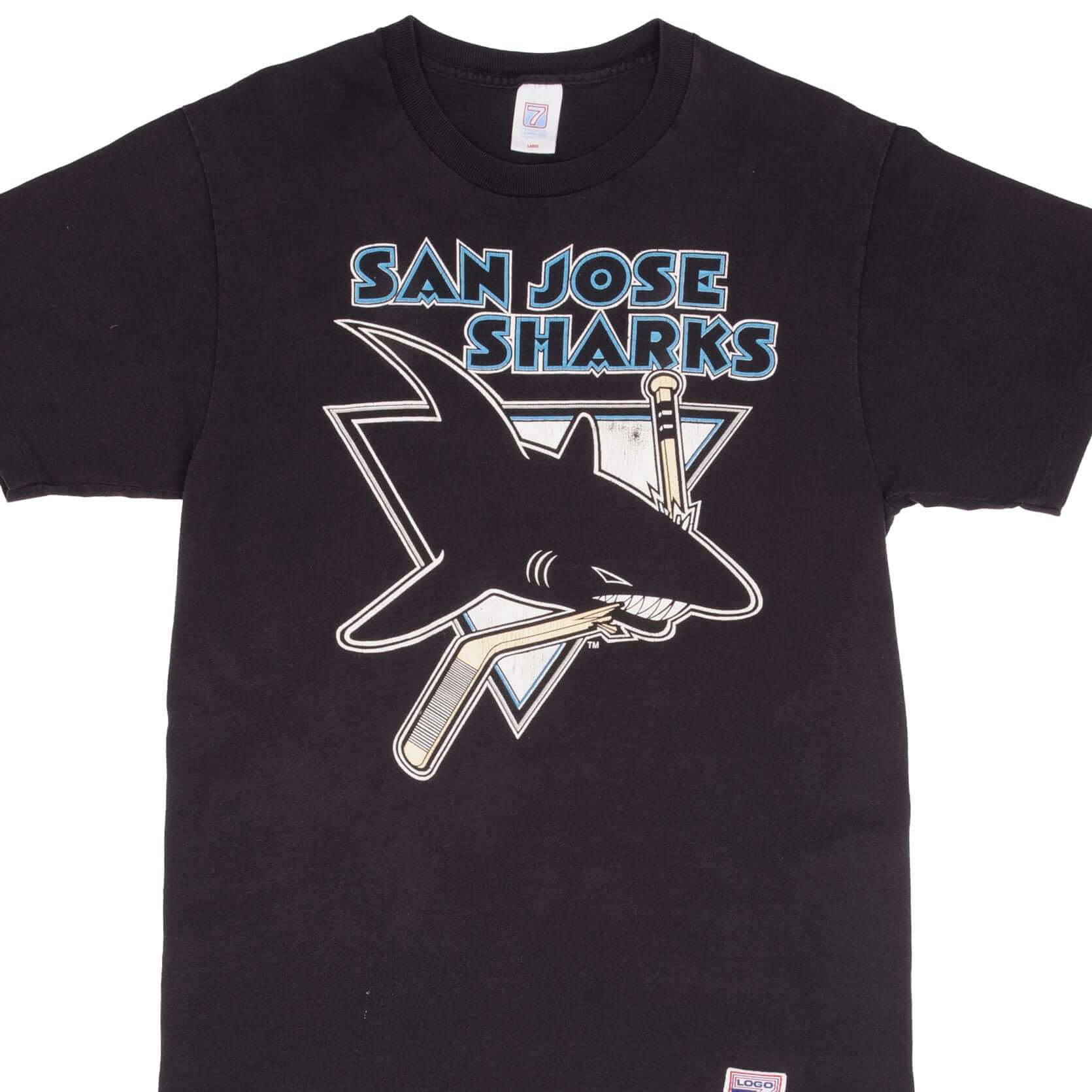 Vintage NHL San Jose Sharks Tee Shirt 1990s Size Large With Single Stitch Sleeves. Made In USA. Logo 7