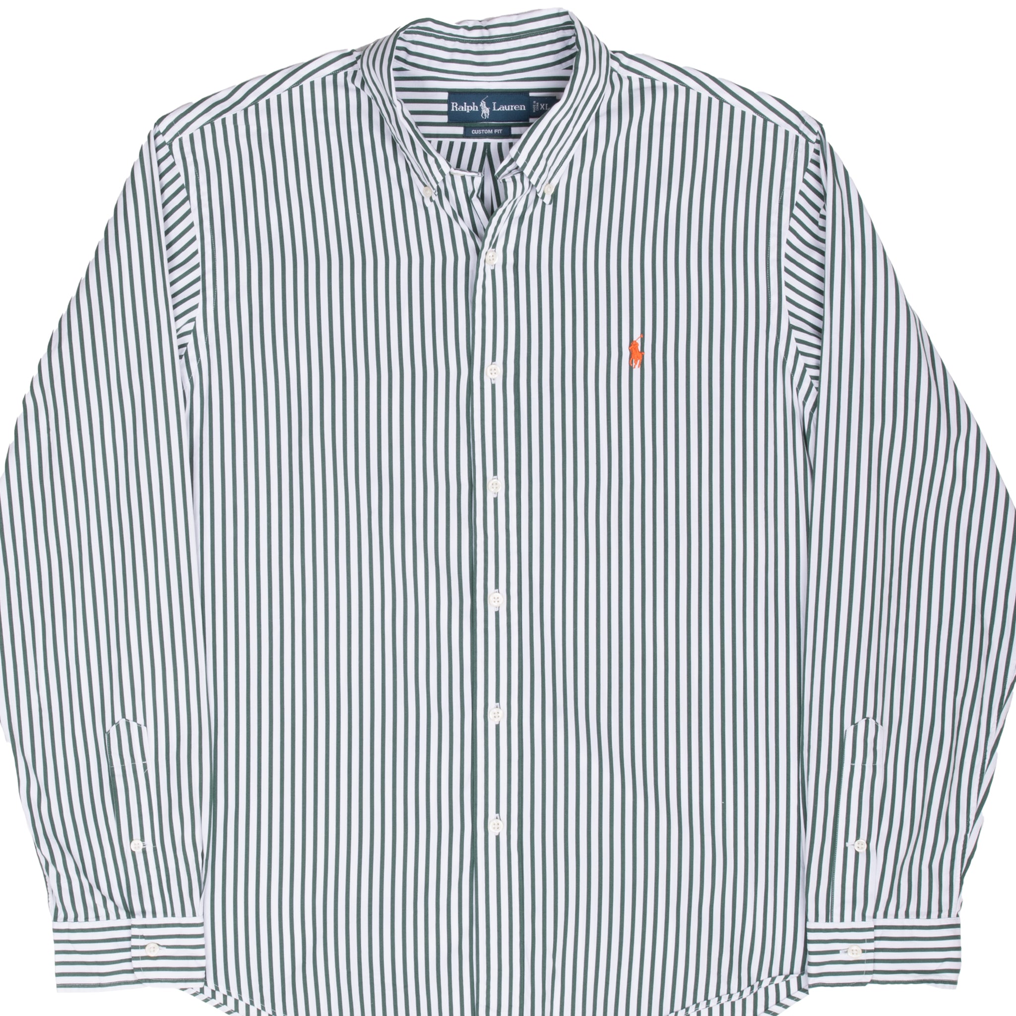 Vintage Ralph Lauren Classic Green Striped Shirt 1990S Size XL