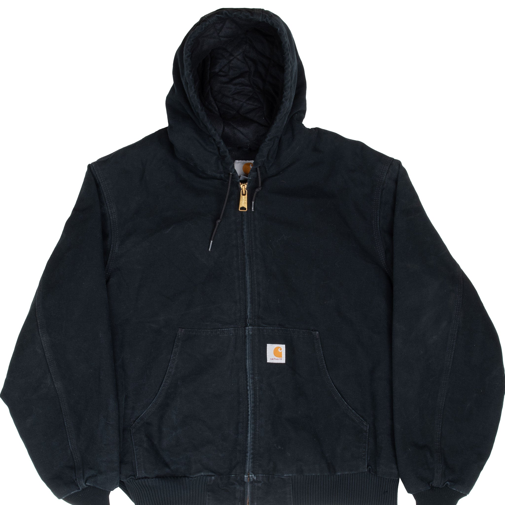 Vintage Carhartt Black Hooded Active Jacket J140BLK Size Large Made In Usa