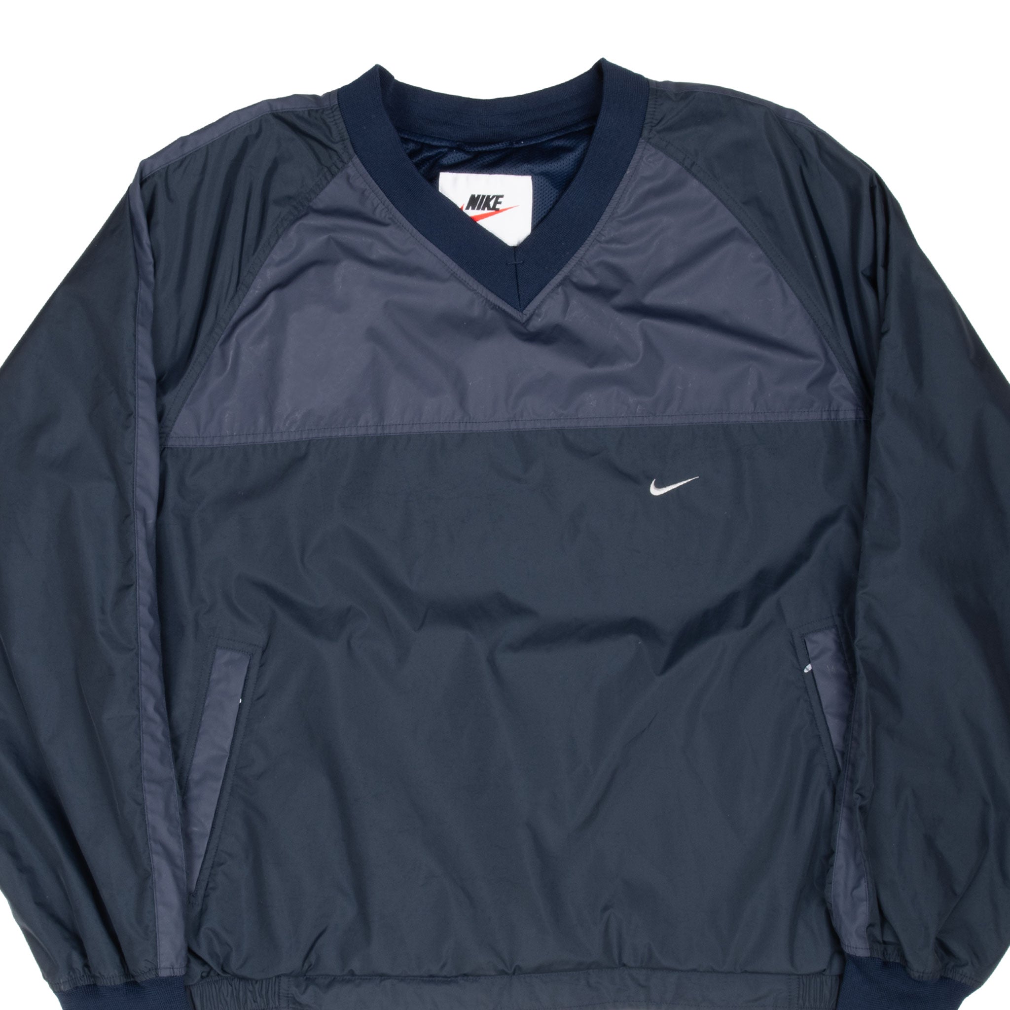 Vintage Nike Classic Swoosh Navy Blue Pullover Windbreaker Jacket 1990S Size Large