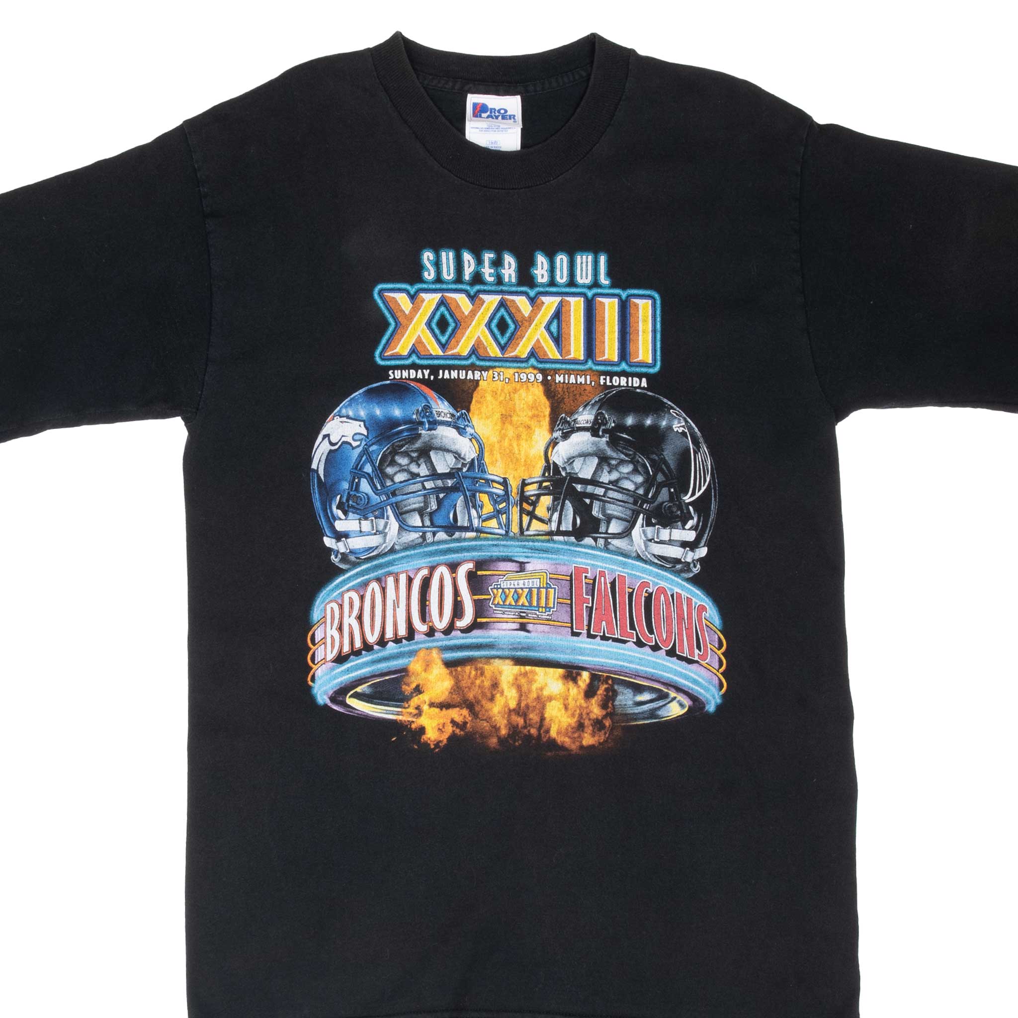 Vintage NFL Atlanta Falcons VS Denver Broncos Super Bowl XXXIII 1999 Black Tee Shirt Size Medium