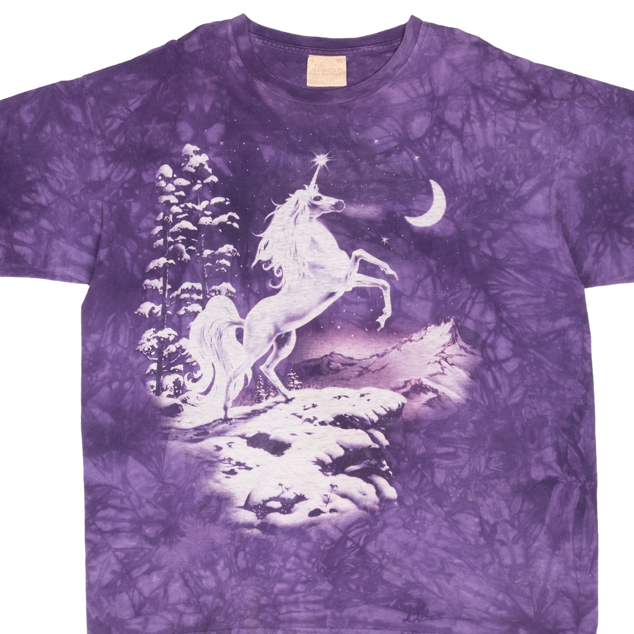 Vintage Purple Tie And Dye Unicorn The Mountain Tee Shirt 1990S Size XL