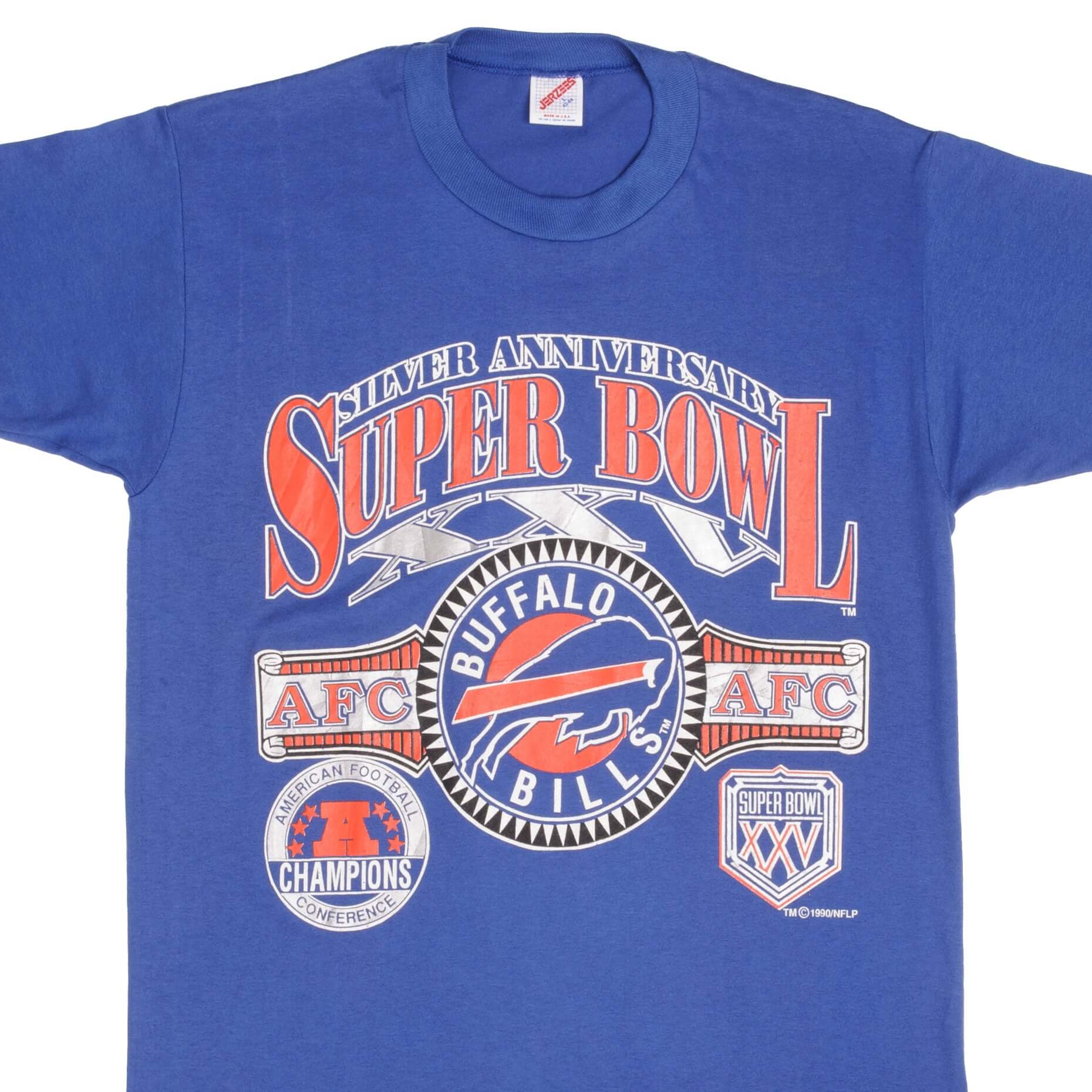 Vintage NFL Buffalo Bills Super Bowl Xxv 1990 Tee Shirt Size Medium Made In USA With Single Stitch Sleeves
