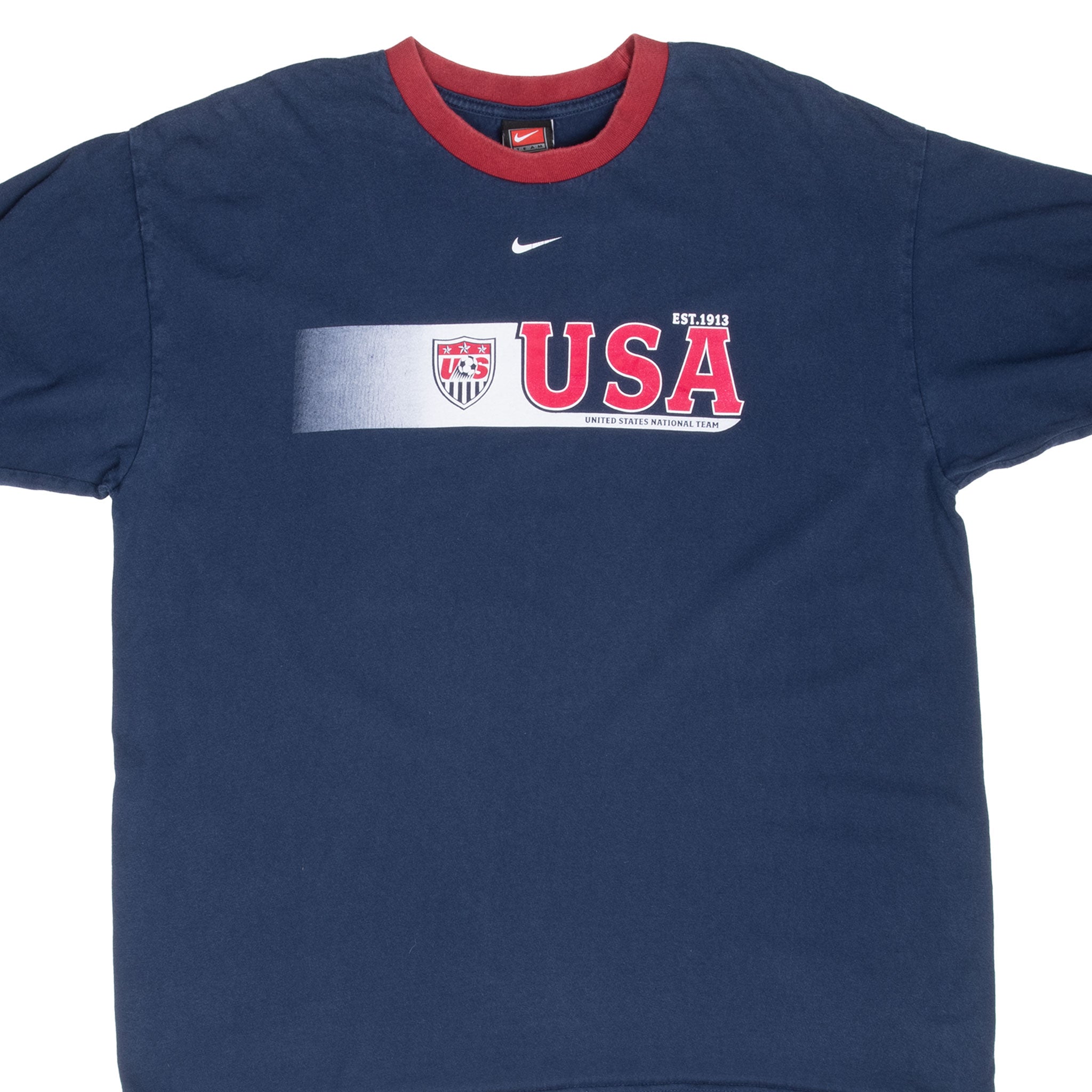 Vintage Nike Team Usa Soccer Navy Blue Ringer Tee Shirt 1990S Size Large