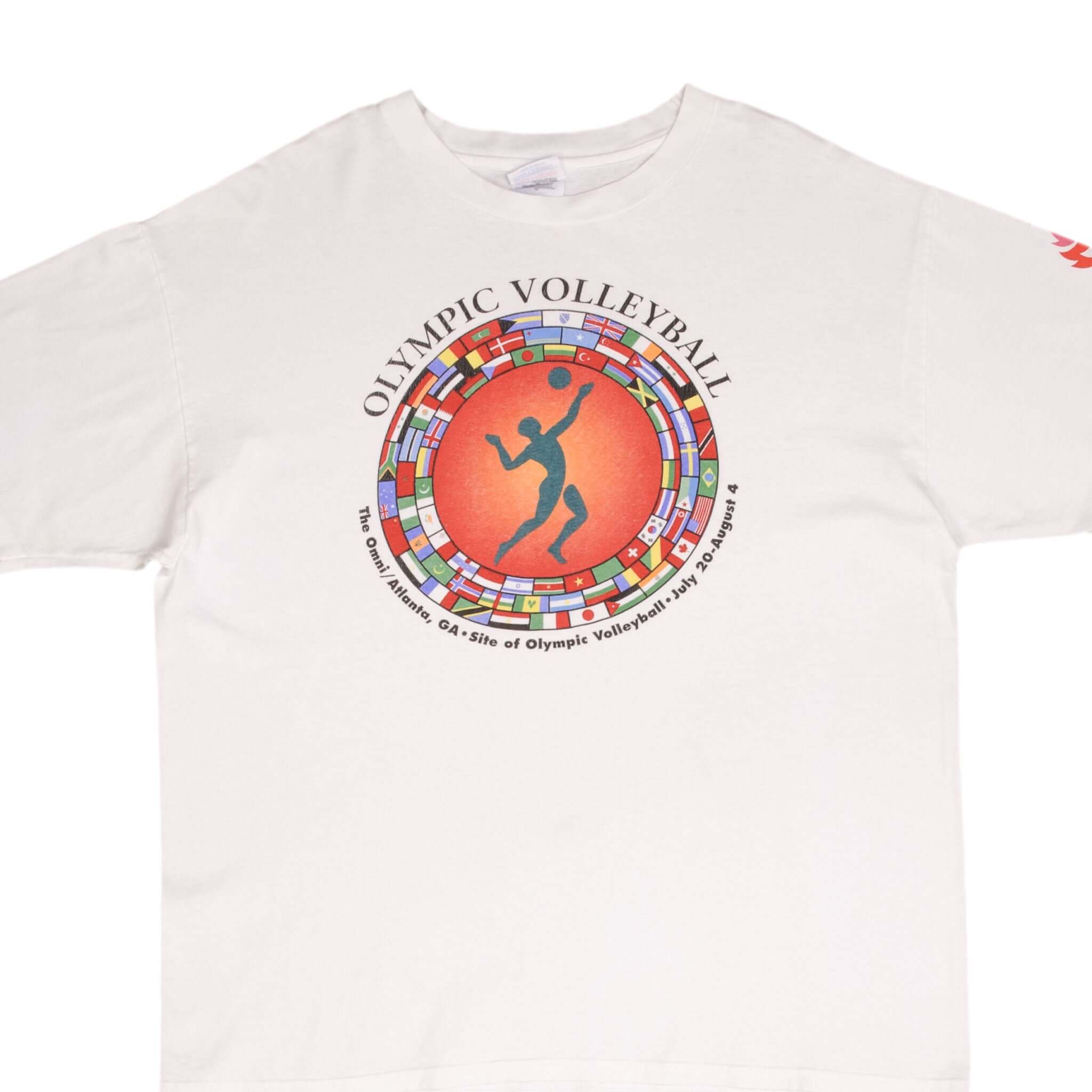 Vintage Atlanta Olympic Games 1996 Volleyball Tee Shirt Size XL Made In USA With Single Stitch Sleeves