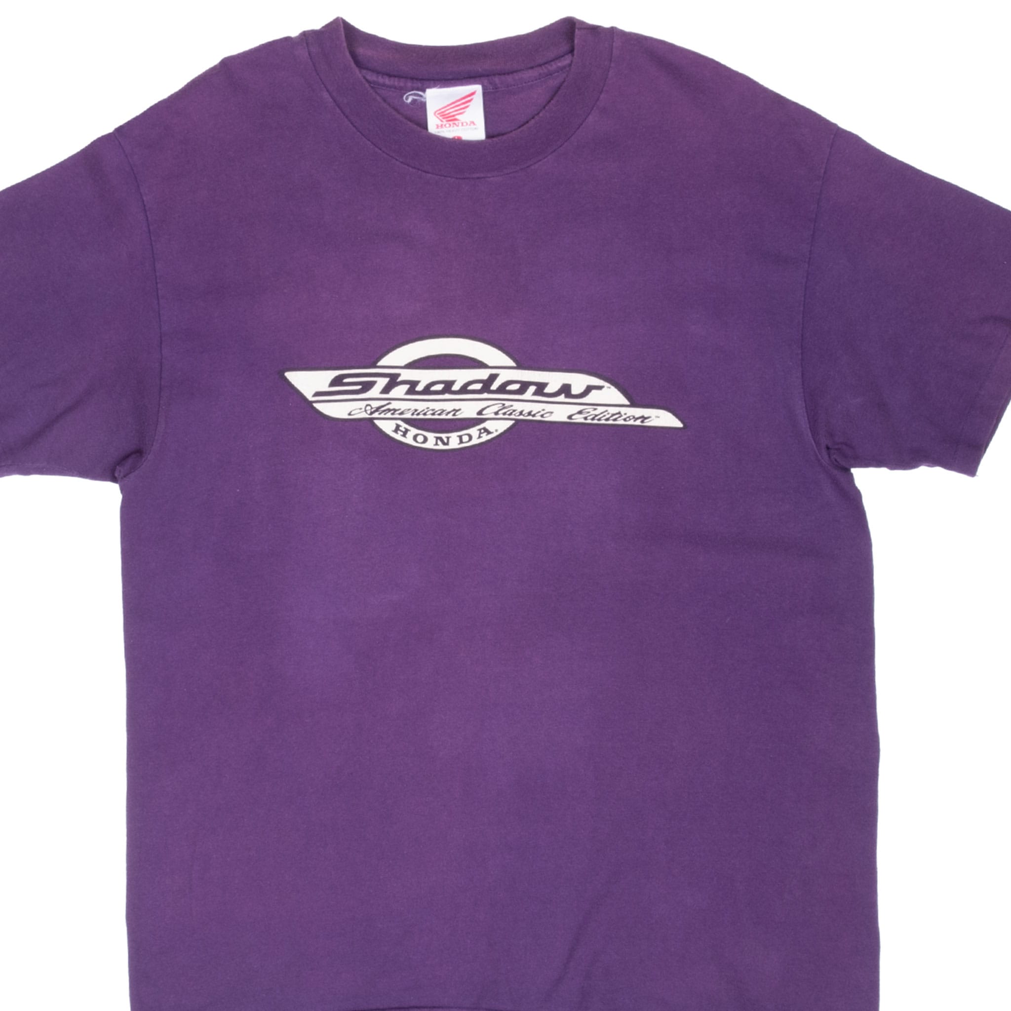 Front upper view of purple Honda Shadow T-shirt with American Classic Edition chest graphic