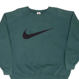 Vintage Nike Big Swoosh Green Sweatshirt 1990S Size Large Made In Usa