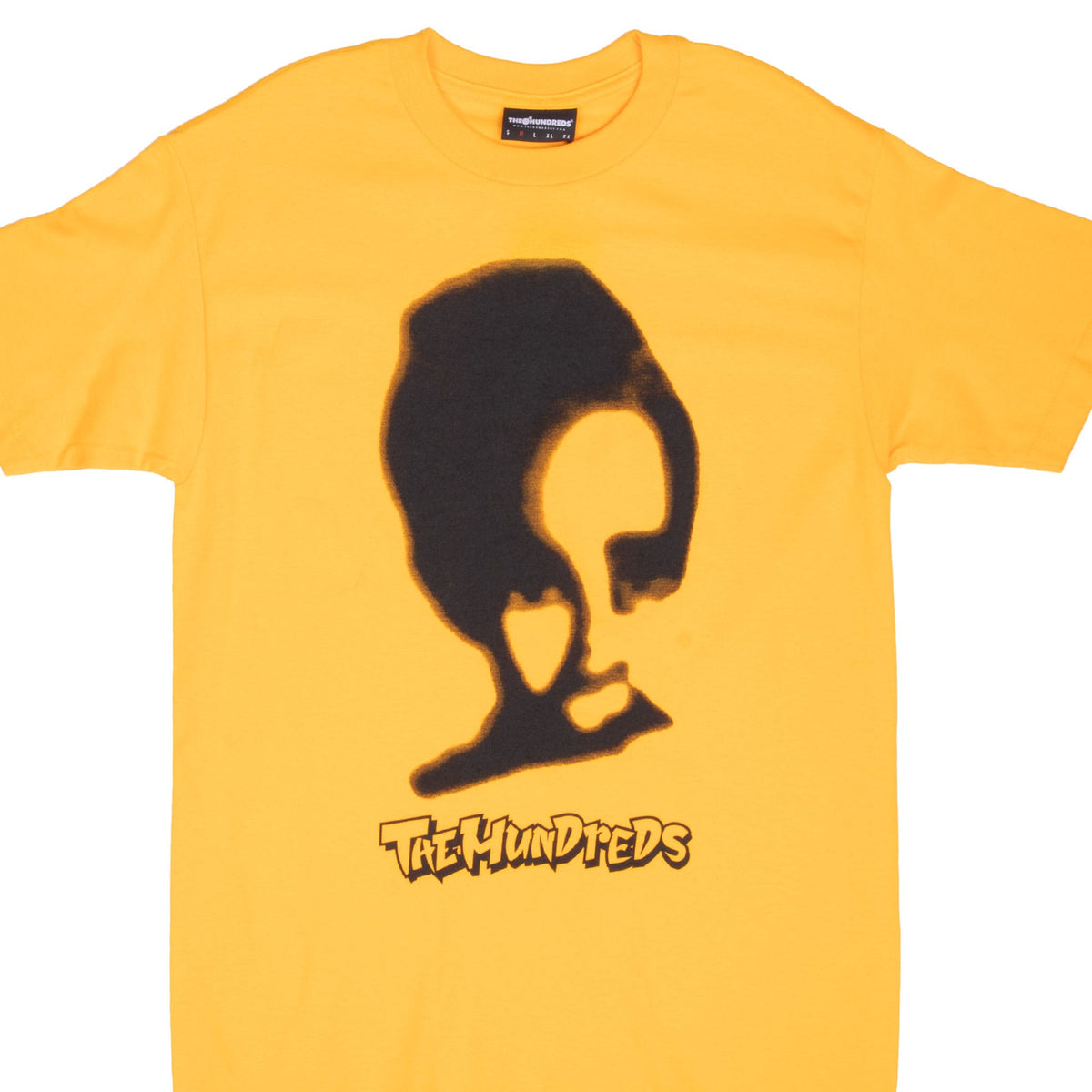 Front of mustard yellow The Hundreds x Kevin Smith Mallrats T-shirt with black portrait graphic