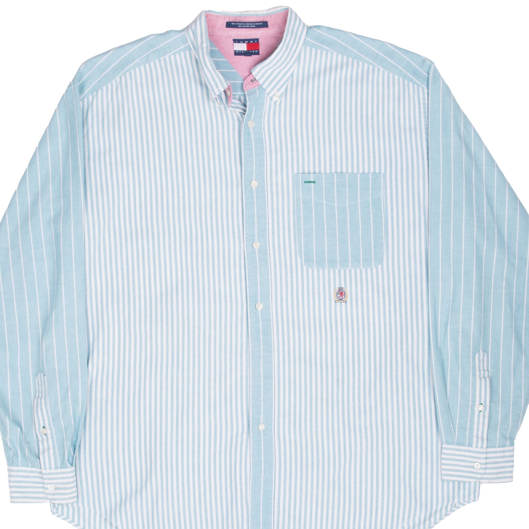 Vintage Tommy Hilfiger Striped Green White Shirt 1990S Size Large