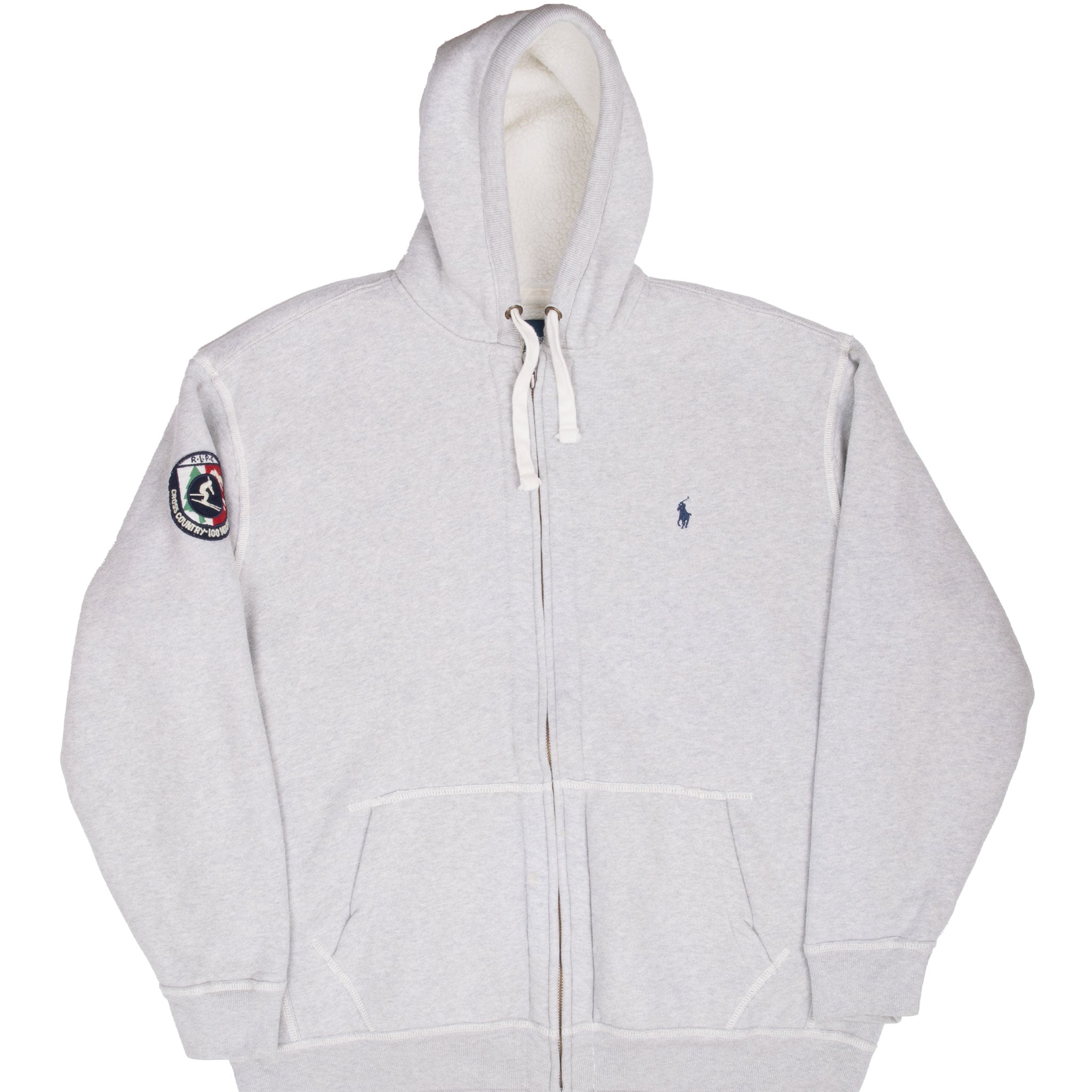 Vintage Polo Ralph Lauren Grey Sherpa Lined Hoodie Sweatshirt 1990S Size 2Xl Tall