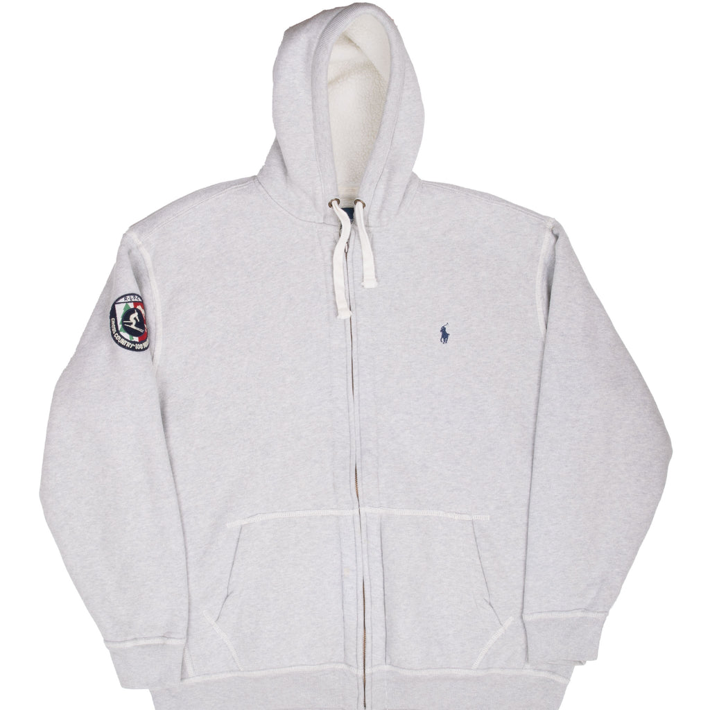 Vintage Polo Ralph Lauren Grey Sherpa Lined Hoodie Sweatshirt 1990S Size 2Xl Tall