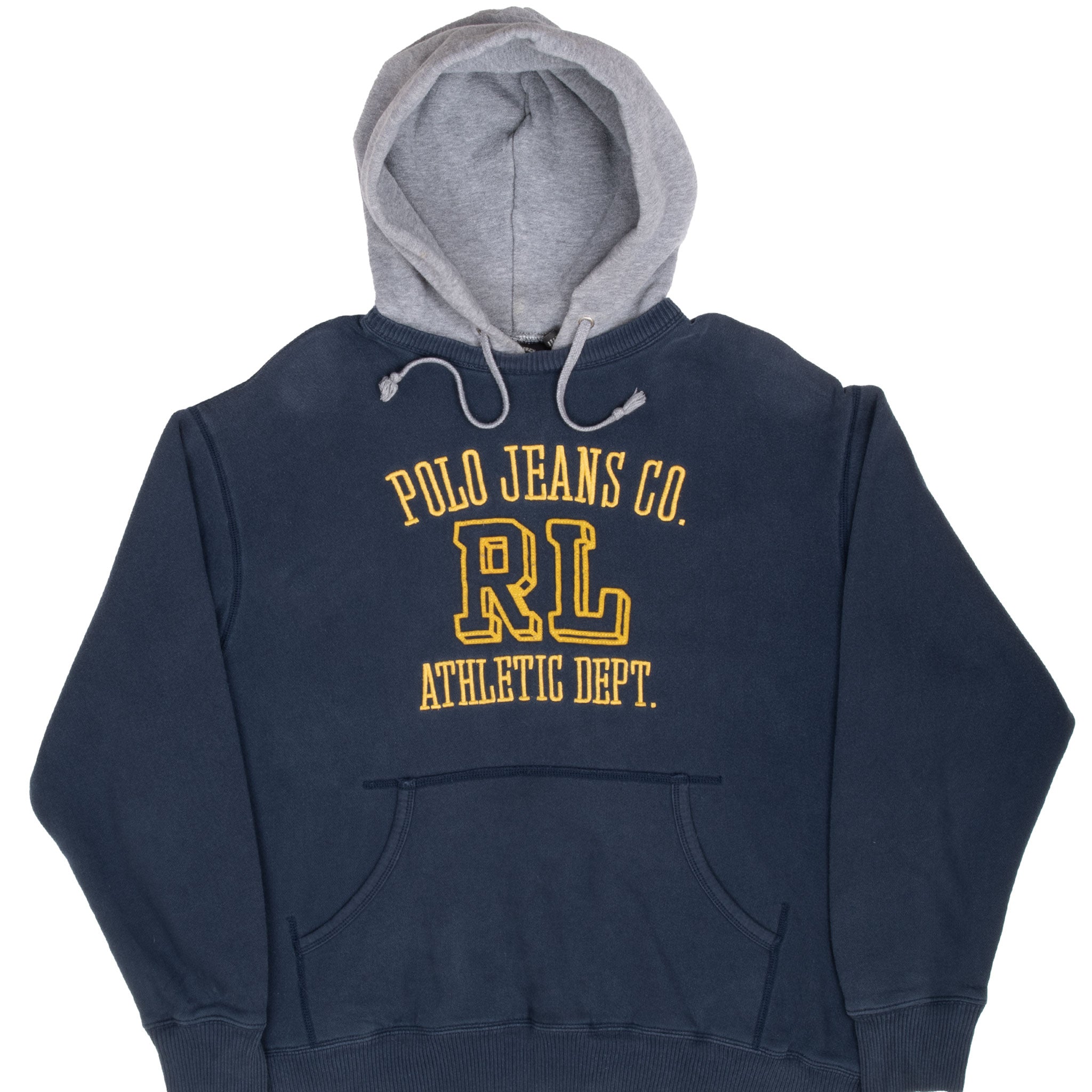 VINTAGE RALPH LAUREN POLO JEANS BLUE HOODIE SWEATSHIRT 1990S LARGE