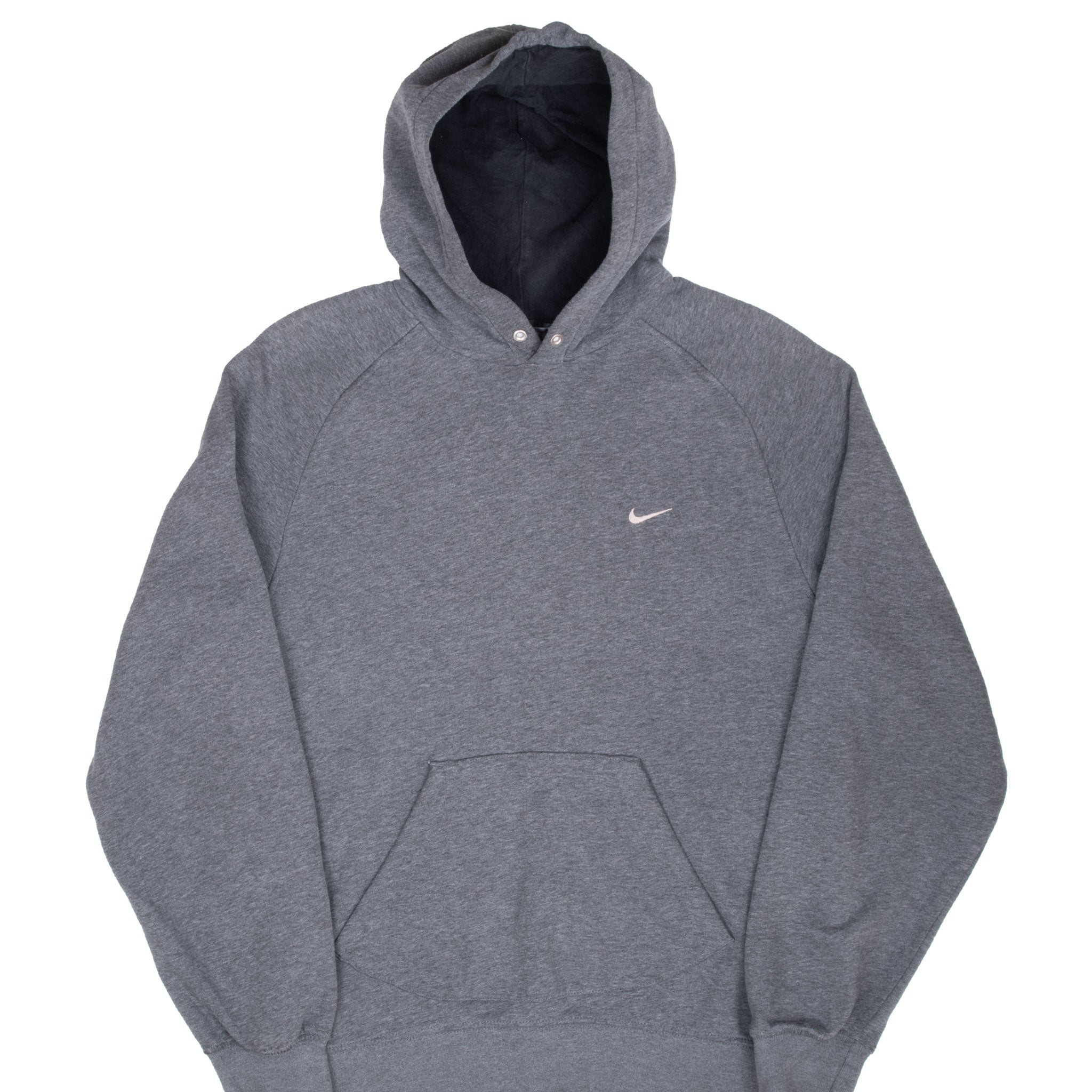 VINTAGE NIKE CLASSIC SWOOSH DARK GREY HOODIE SWEATSHIRT 2000S MEDIUM