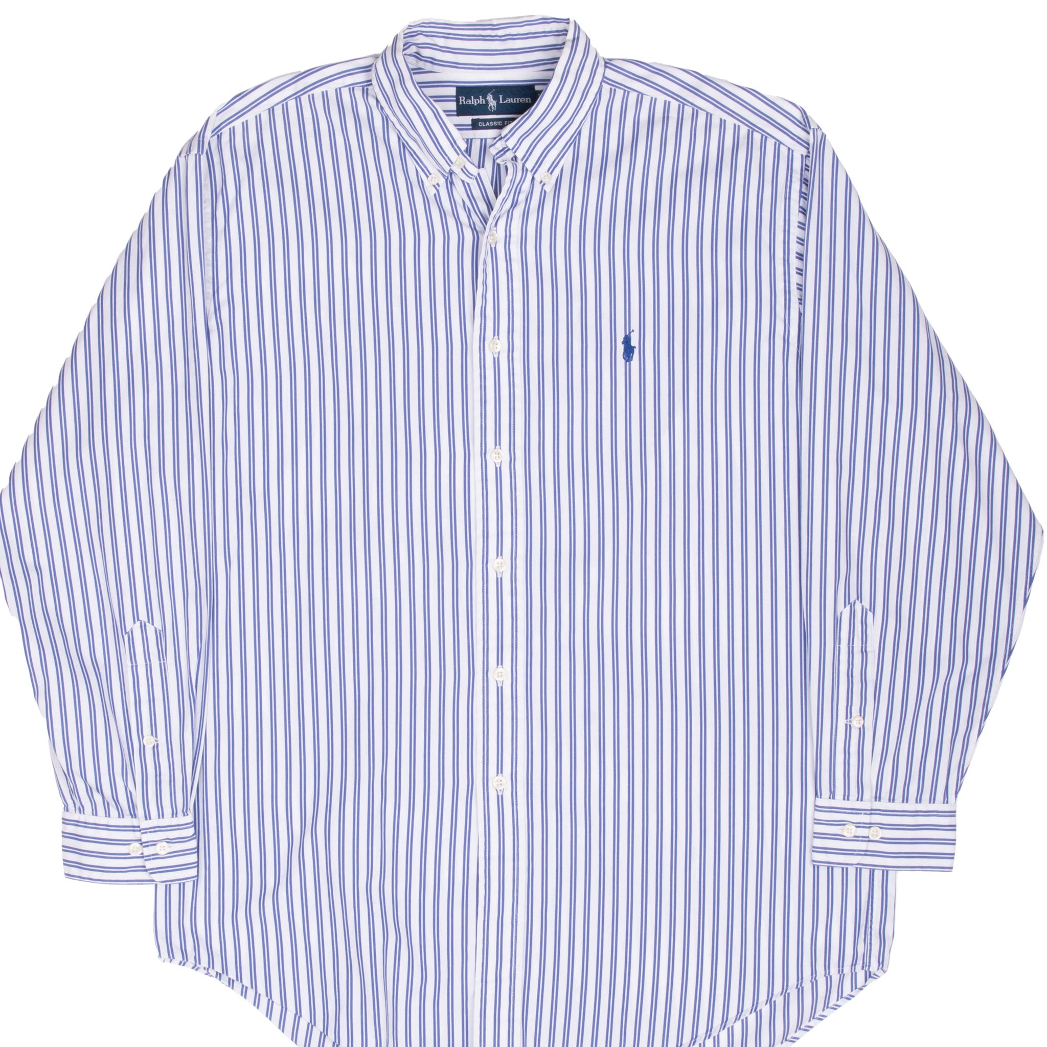 Vintage Ralph Lauren Blue Striped Shirt 1990S Size Medium 16 X 32 - 33