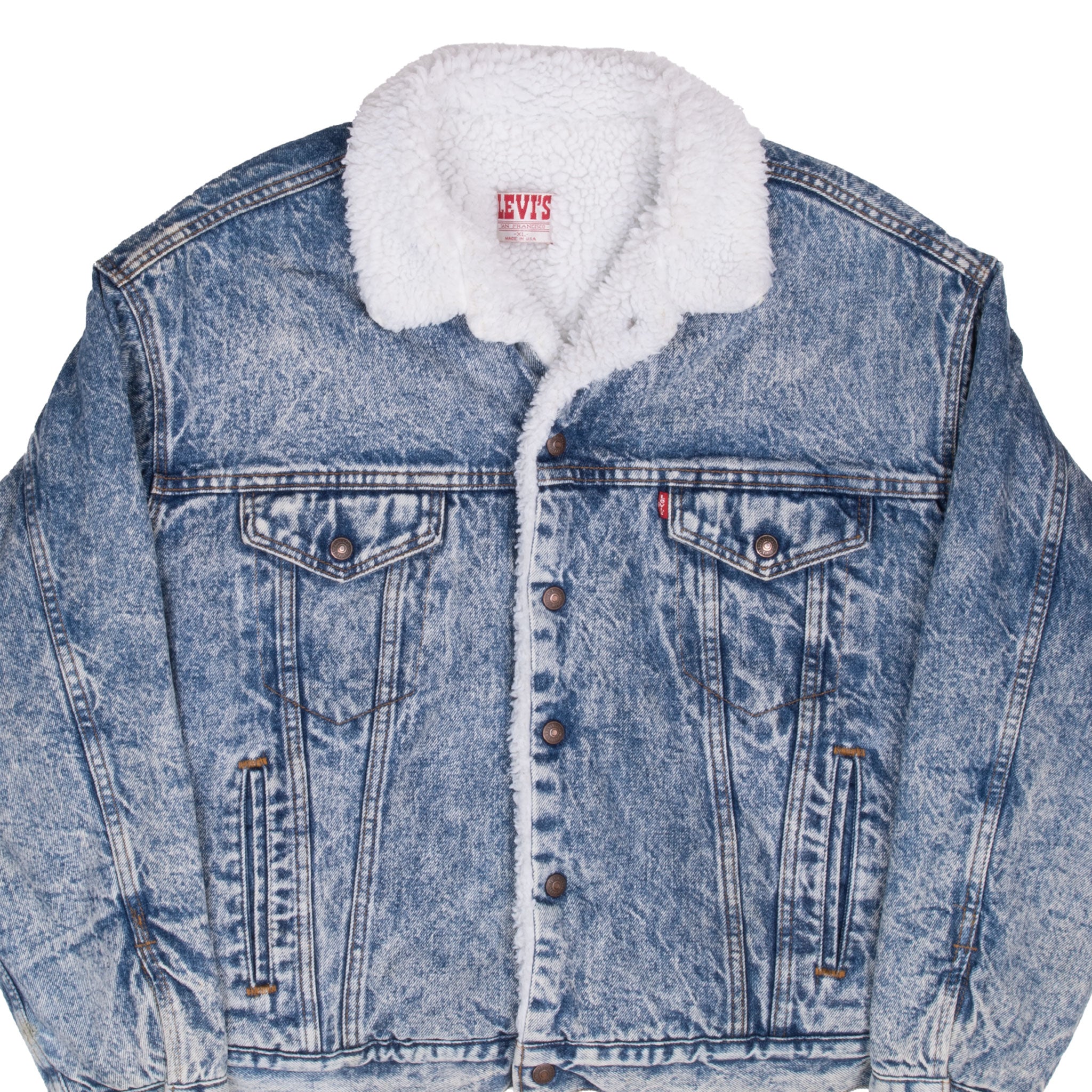 Vintage Levis Sherpa Trucker Blue Denim Jacket 1980S Size XL Made In Usa