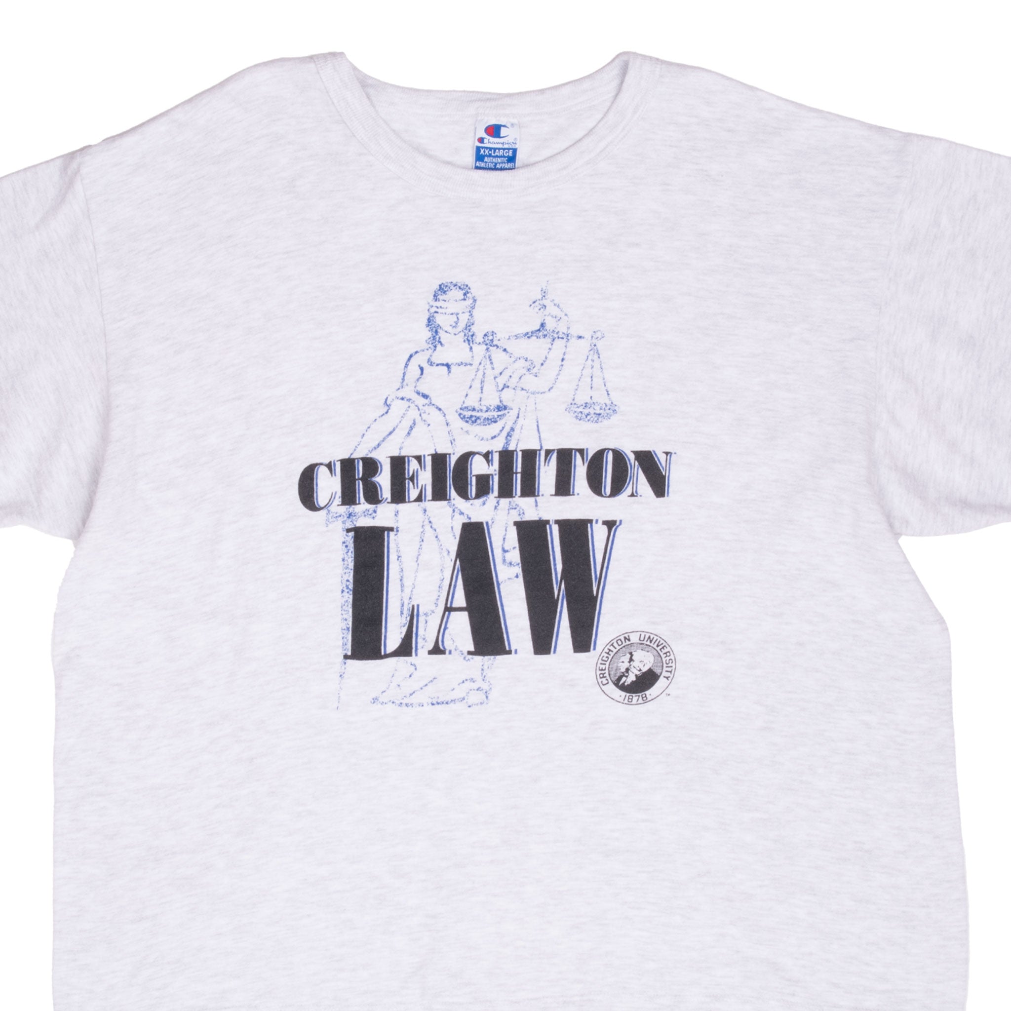 VINTAGE CREIGHTON UNIVERSITY LAW CHAMPION TEE SHIRT 1990S 2XL MADE IN USA