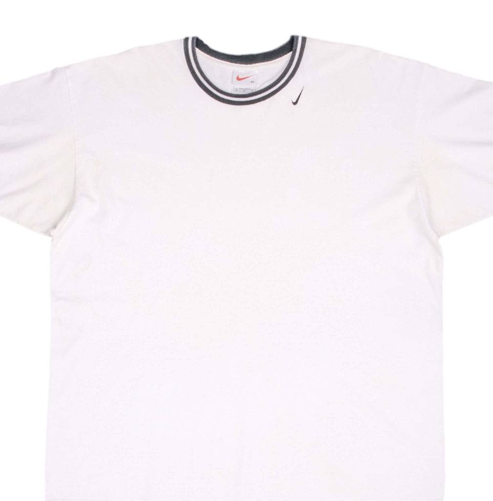 Vintage Nike Classic Neck Swoosh White Tee Shirt 1990S Size XL