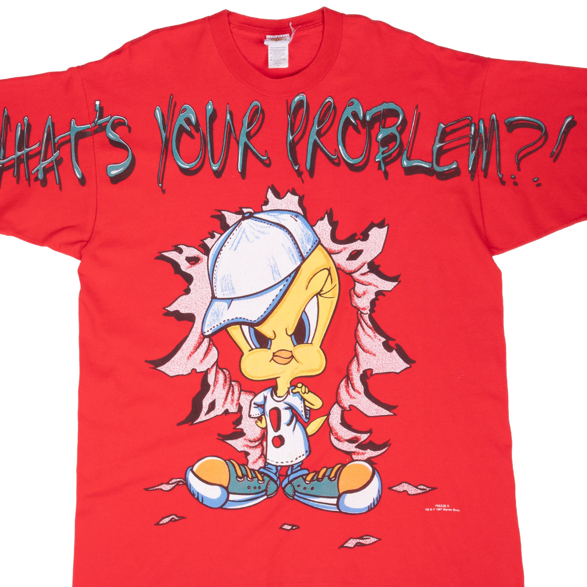 Vintage Looney Tunes Tweety Whats your problem Tee Shirt 1996 Size XL Made In USA with single stitch sleeves