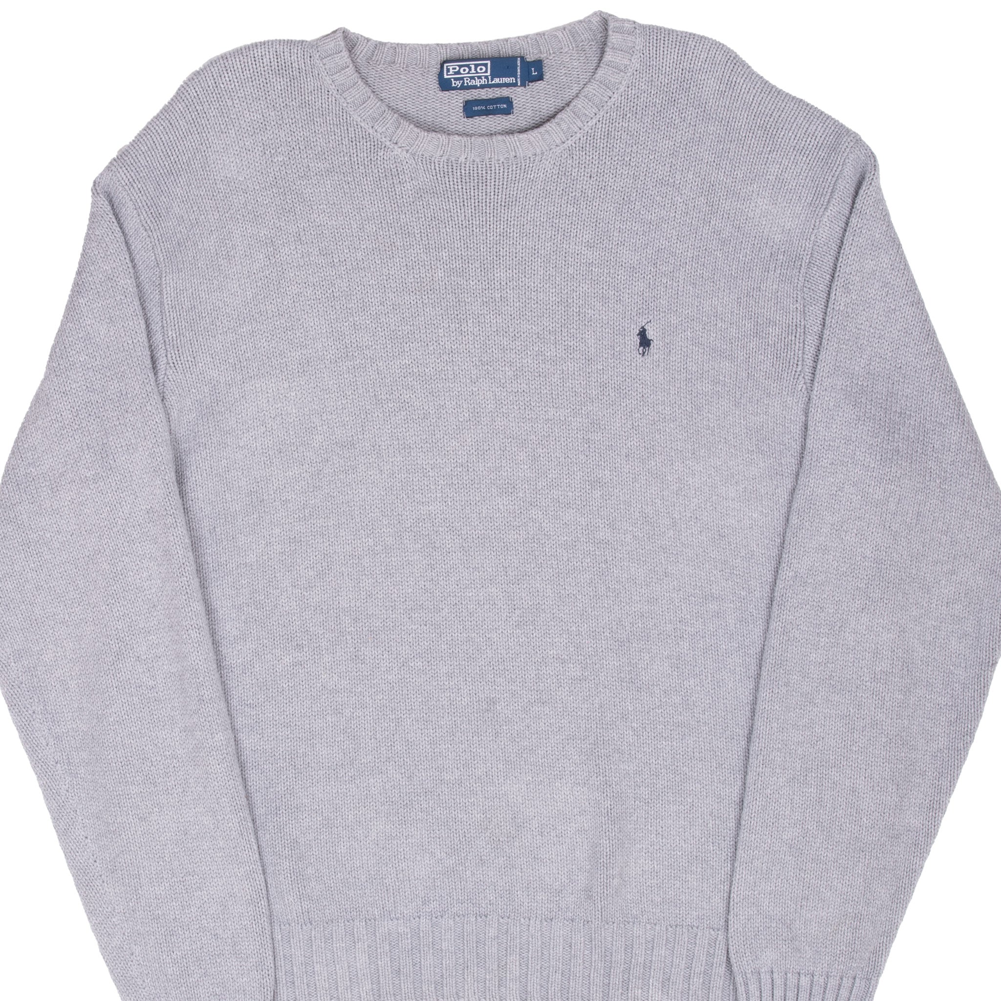 Vintage Polo Ralph Lauren Grey Knit Crewneck Sweater 1990S Size Large