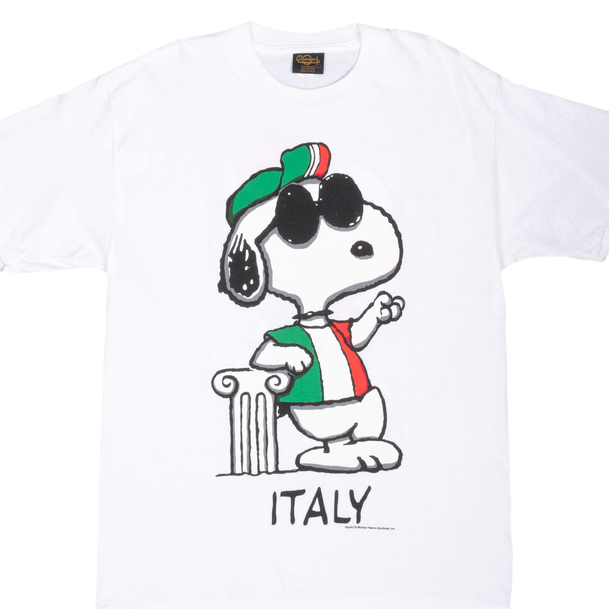 Vintage Peanuts Snoopy Italy Tee Shirt Size Large 1990S Made In Usa With Single Stitch Sleeves
