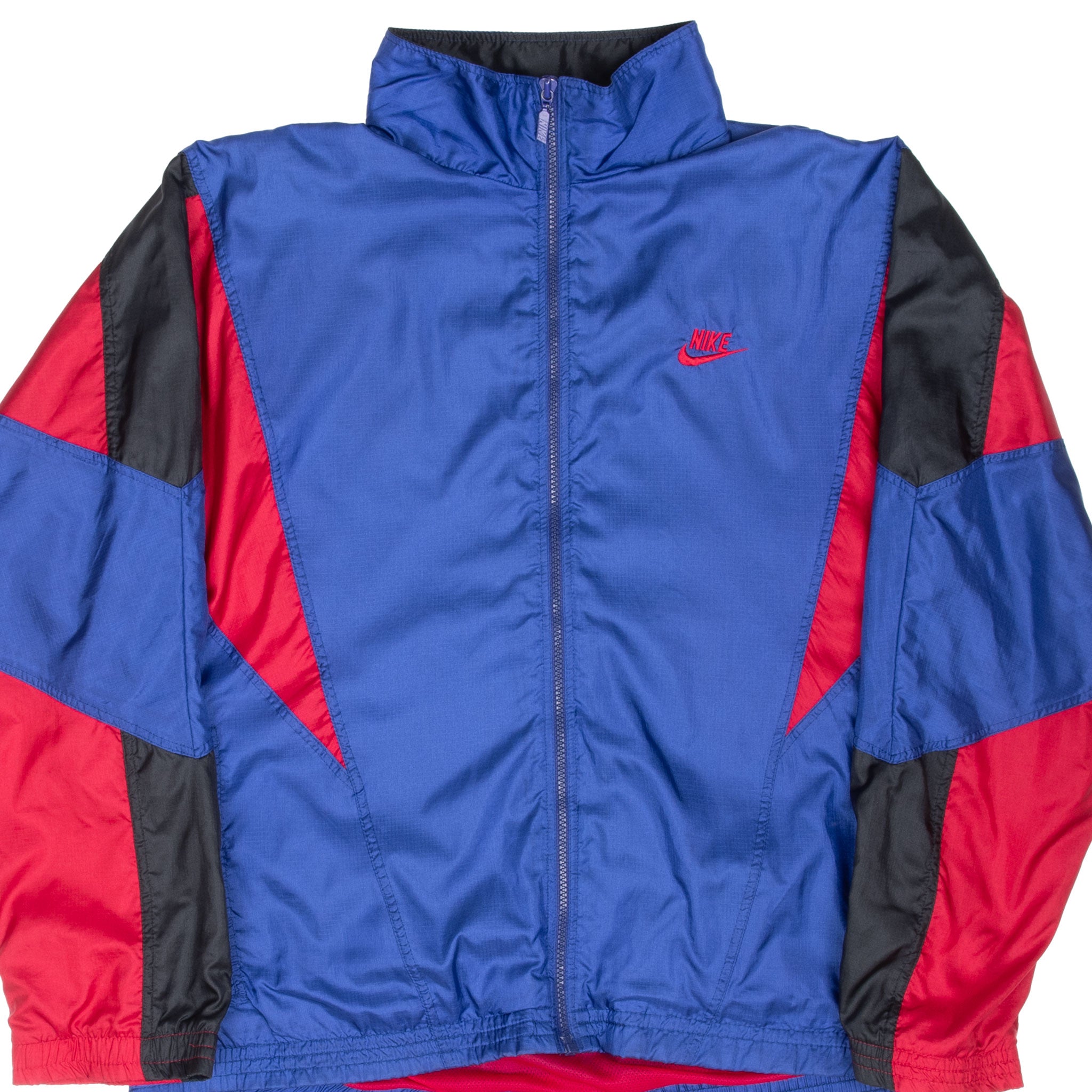 Vintage Nike Classic Swoosh Blue And Red Windbreaker Jacket Late 1980S Size Medium